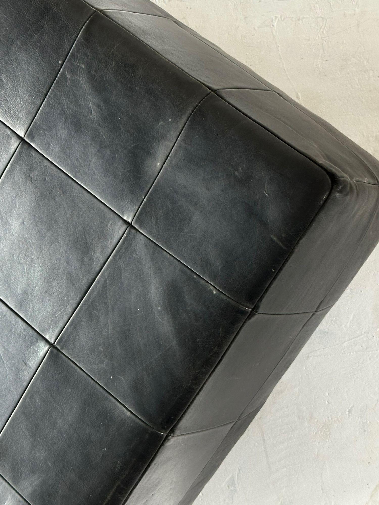 Black Leather Patchwork Ottoman, 1980 In Good Condition For Sale In Chicago, IL