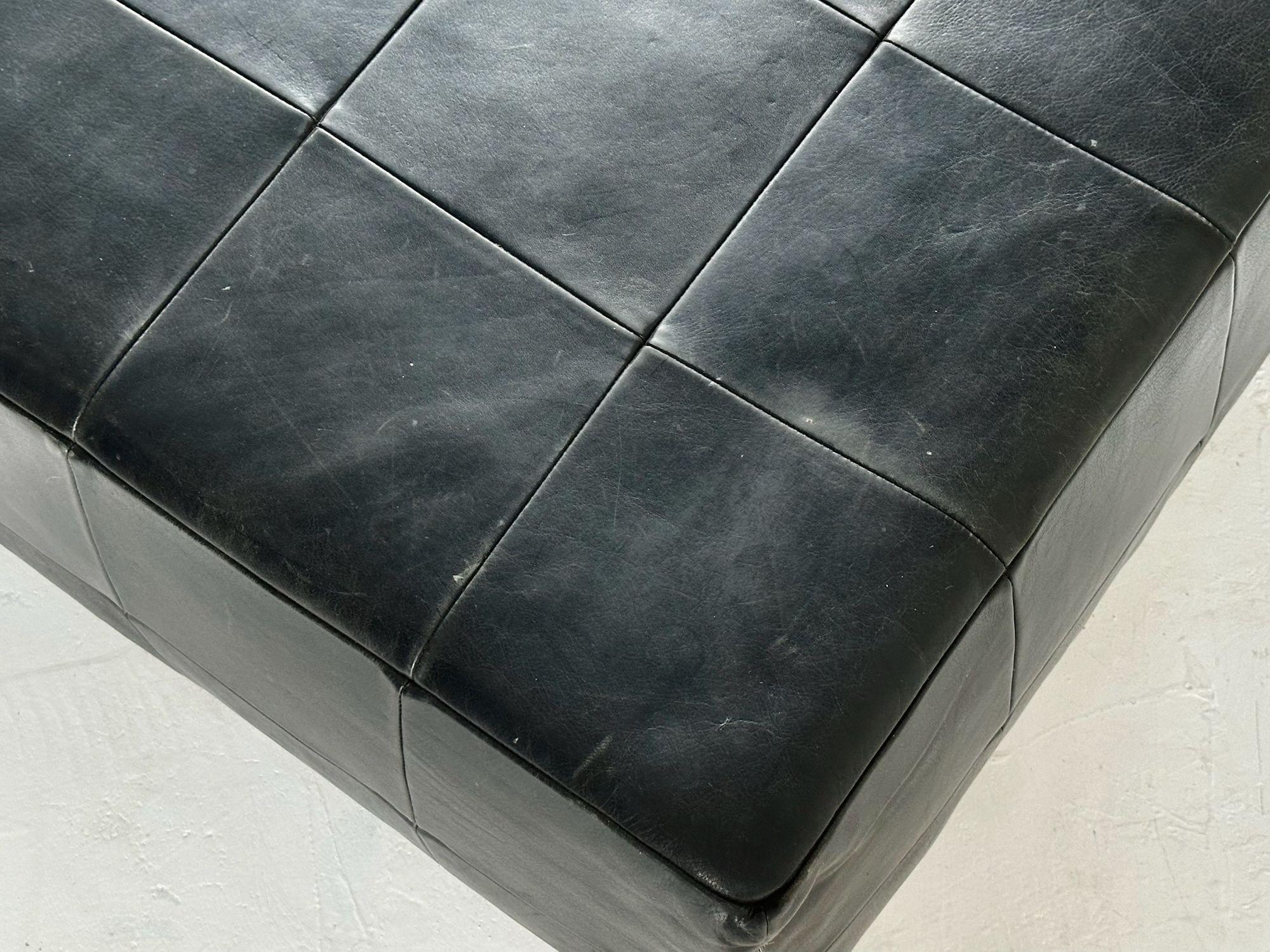Late 20th Century Black Leather Patchwork Ottoman, 1980 For Sale