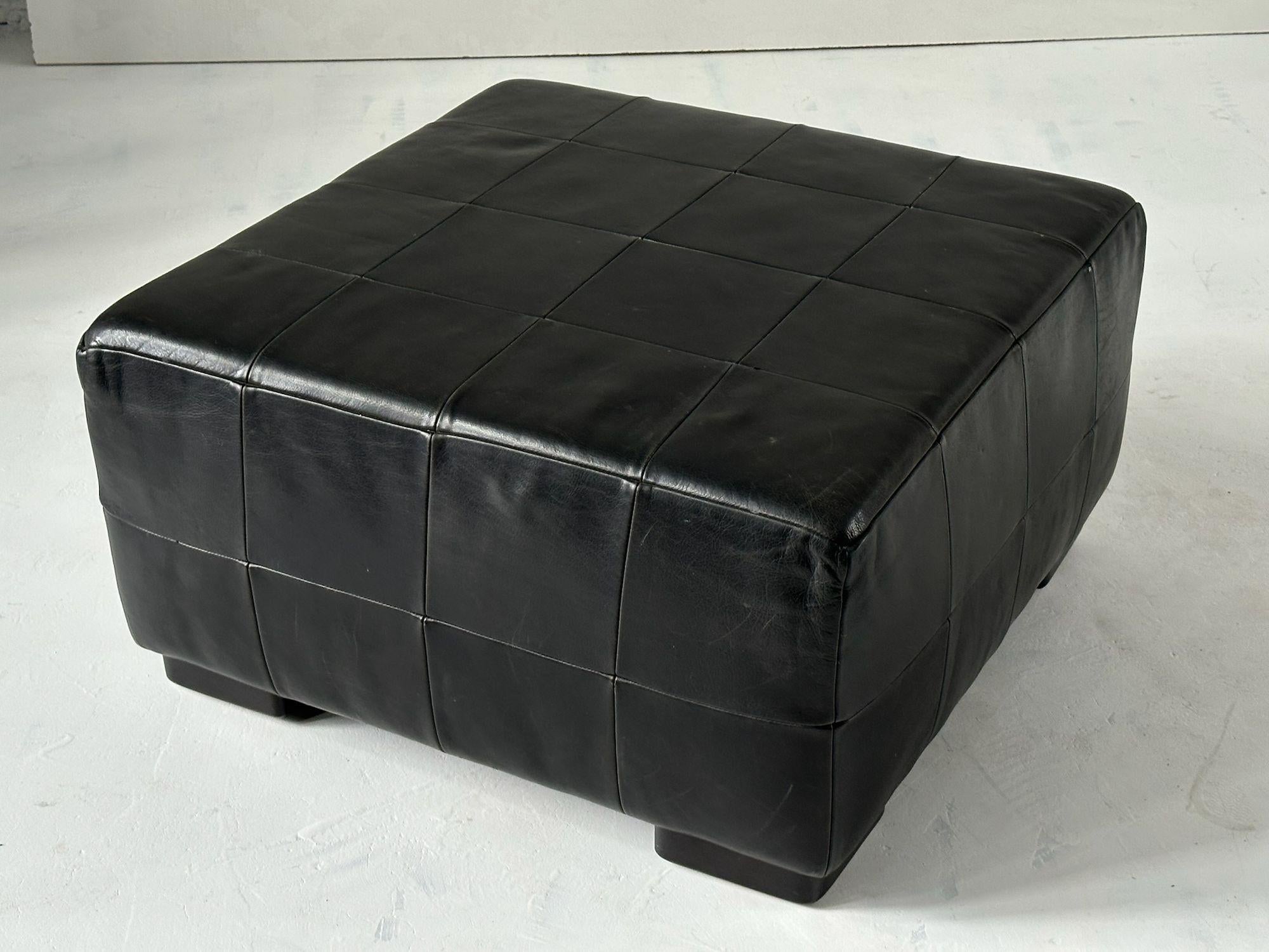 Black Leather Patchwork Ottoman, 1980 For Sale 1
