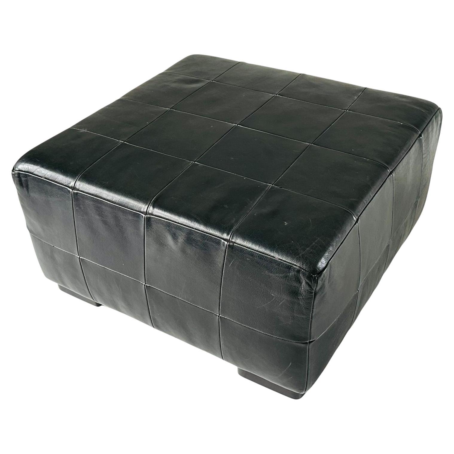 Otomana de cuero negro patchwork, 1980