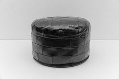 Black Leather Patchwork Pouf from De Sede, Switzerland, 1960s