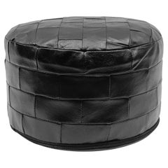 Black Leather Patchwork Pouf from De Sede, Switzerland, 1960s