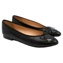 black leather & patent CC toe cap ballerinas
