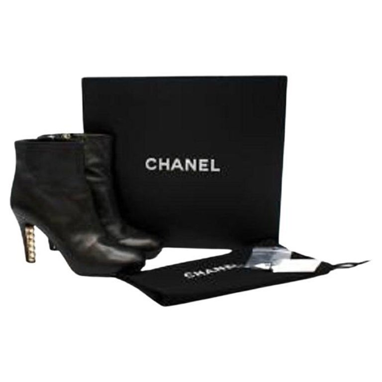 Chanel Short Boot Bootie Black Lace Mesh Pearl High Heels EU 41 US 10