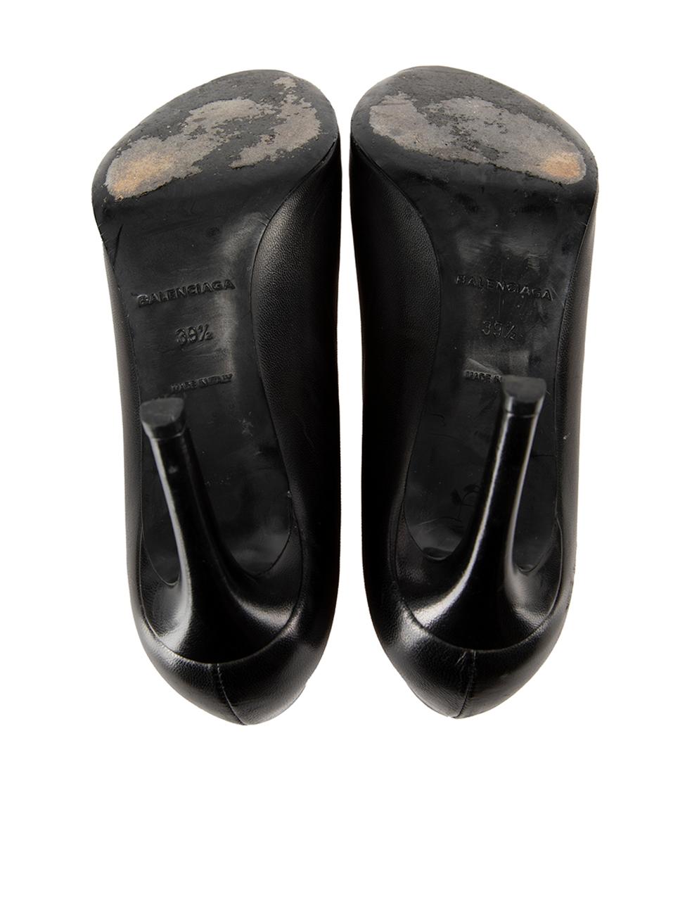Women's Black Leather Peep-Toe Heels Size IT 39.5 For Sale