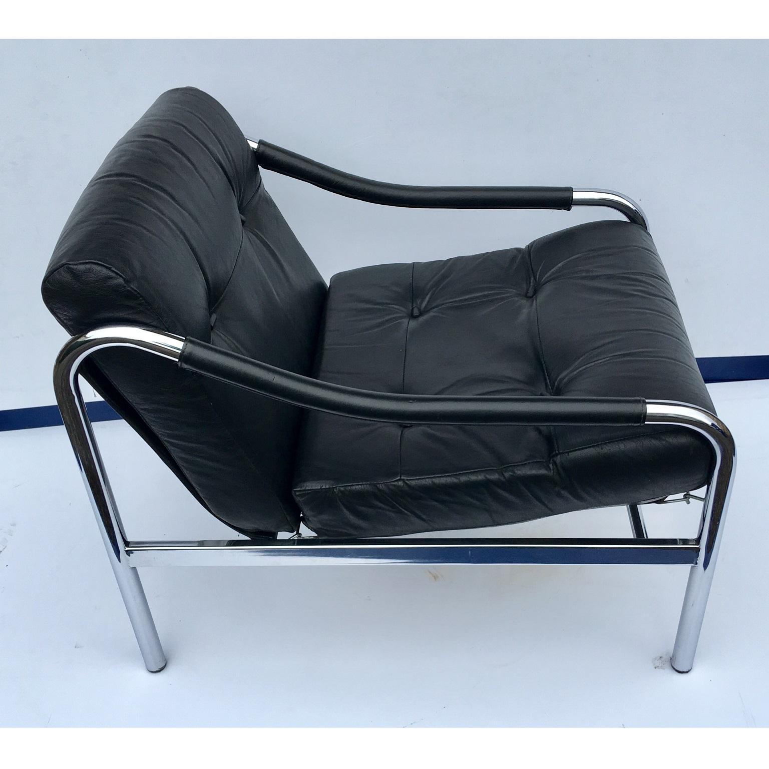 Black leather Pieff chair designed by Tim Bates, circa 1970s.

Beautiful Black leather lounge chair manufactured by Pieff UK, designed by Tim Bates during the 1970s, from the ‘Beta’ range

With chrome plated frame, Pirelli rubber seat pad and