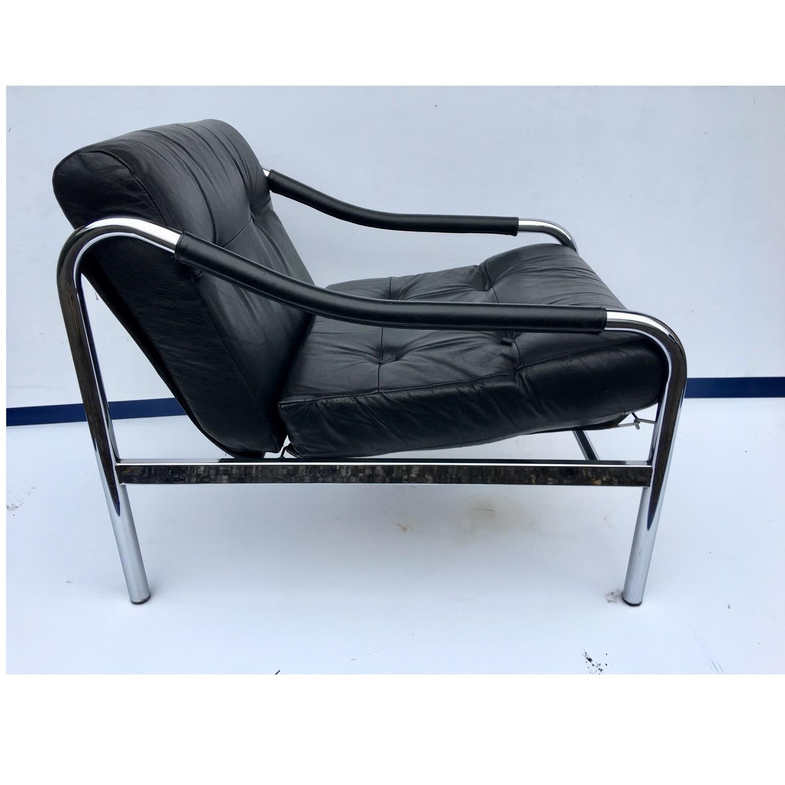 Black Leather Pieff Chair Designed by Tim Bates, England, circa 1970s In Good Condition In Richmond, Surrey