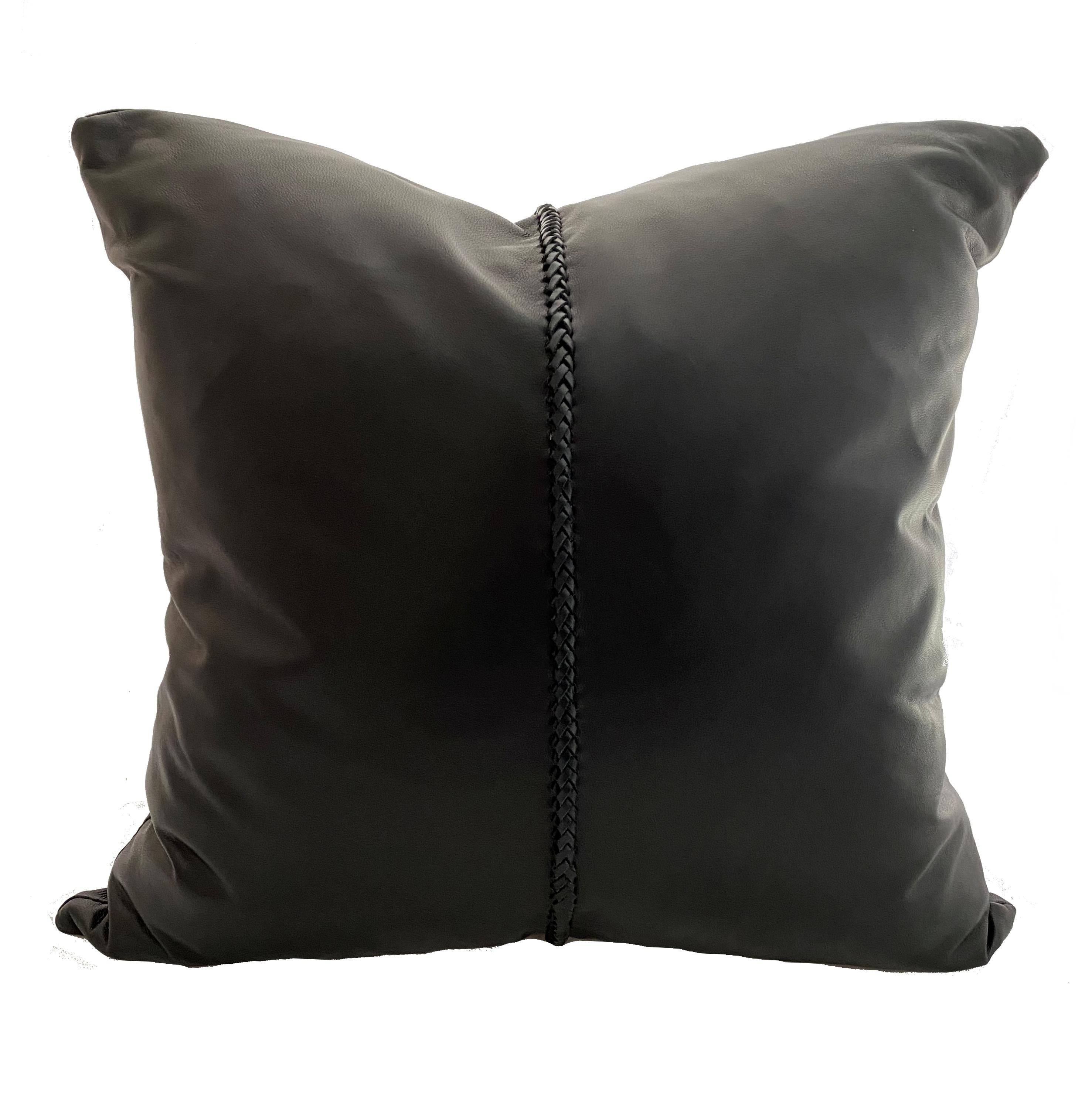 Create a quick and easy designer look with this eluxury home, black leather pillow. Intricately hand-crafted using honored time leather craftsmanship paired back with stylish contemporary design.
Designed by artisan, Emily Barbara, the soft Italian