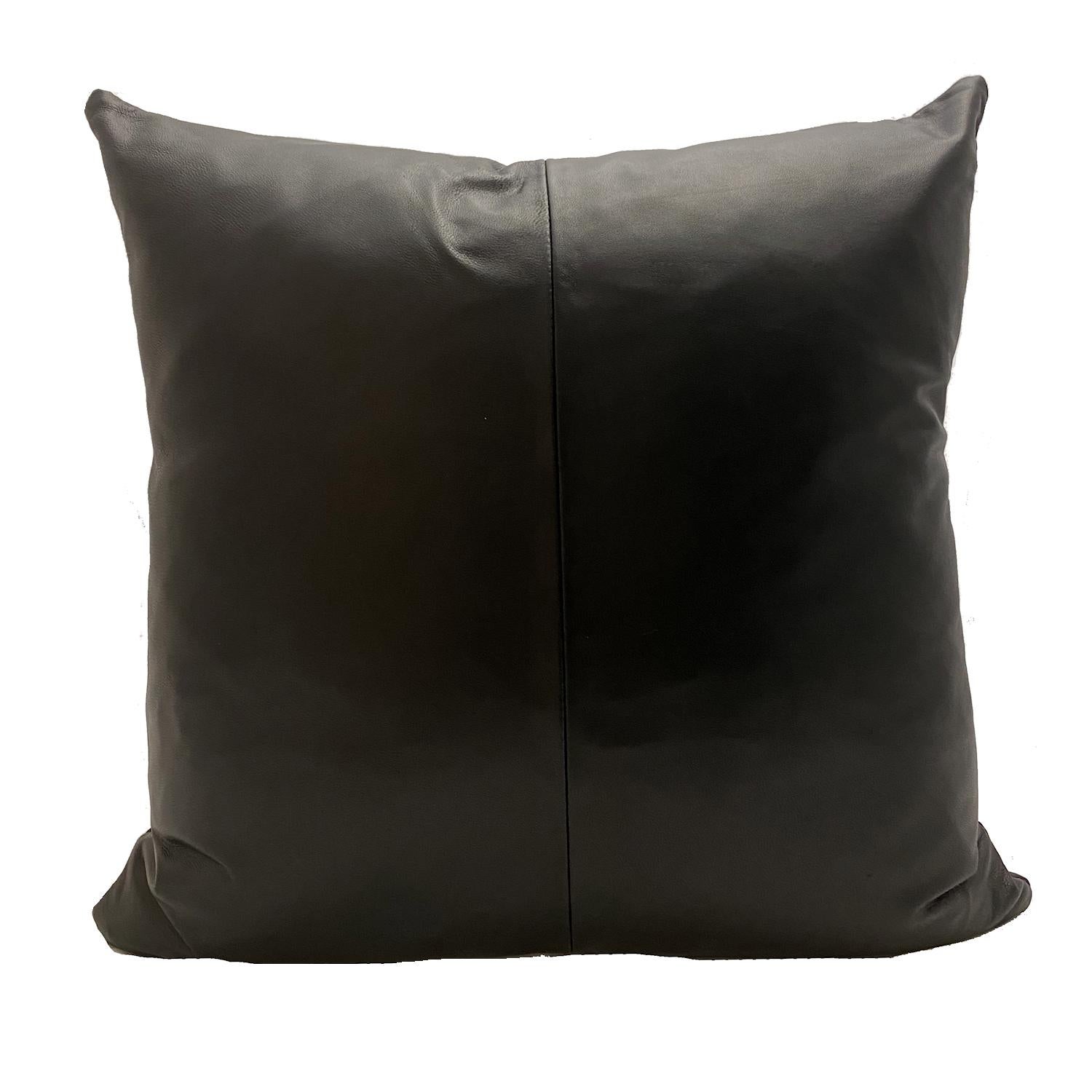 Black Leather Pillow with Leather Cross Stitch For Sale at 1stDibs
