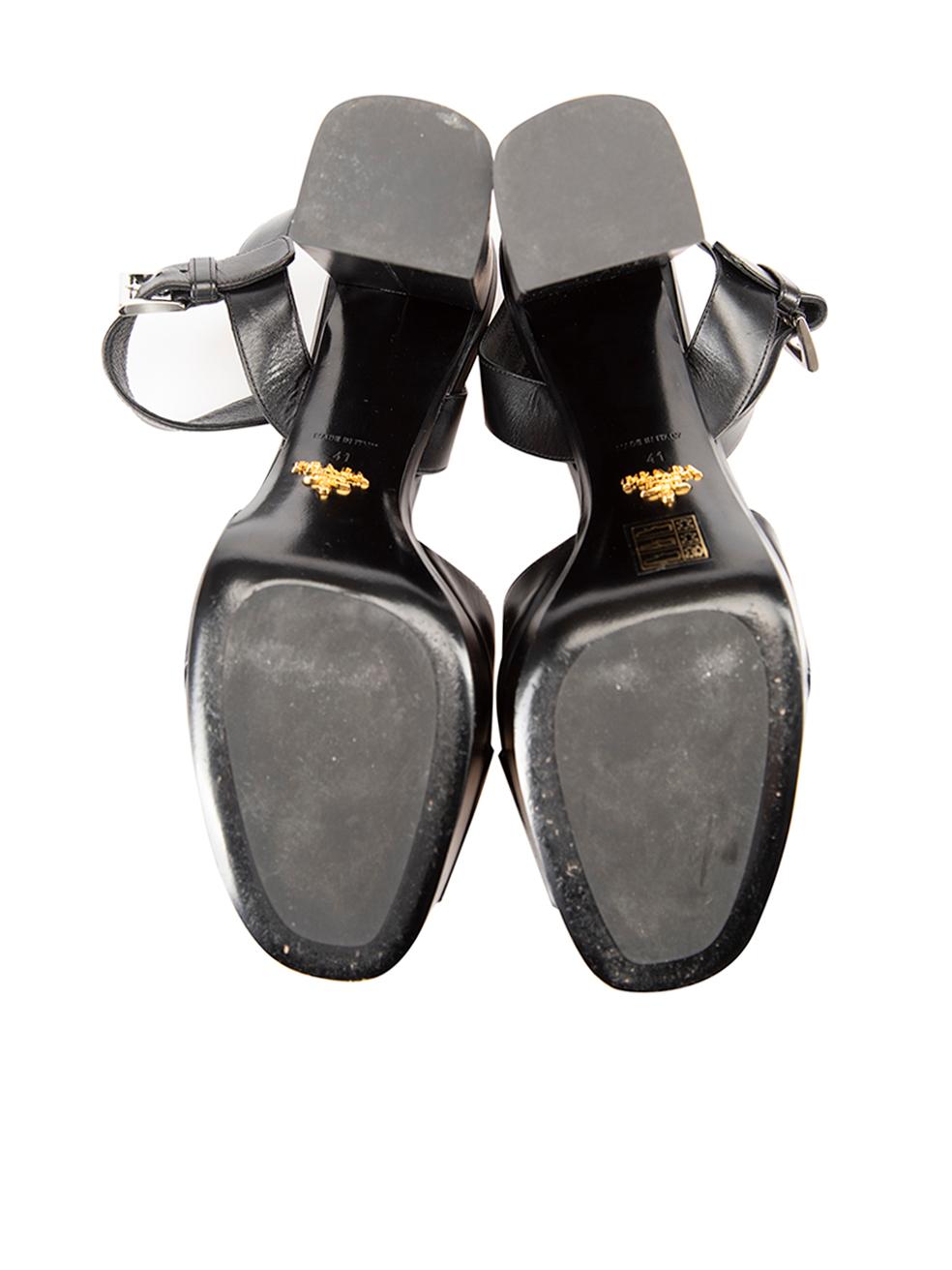 Women's Black Leather Platform Heeled Sandals Size IT 41
