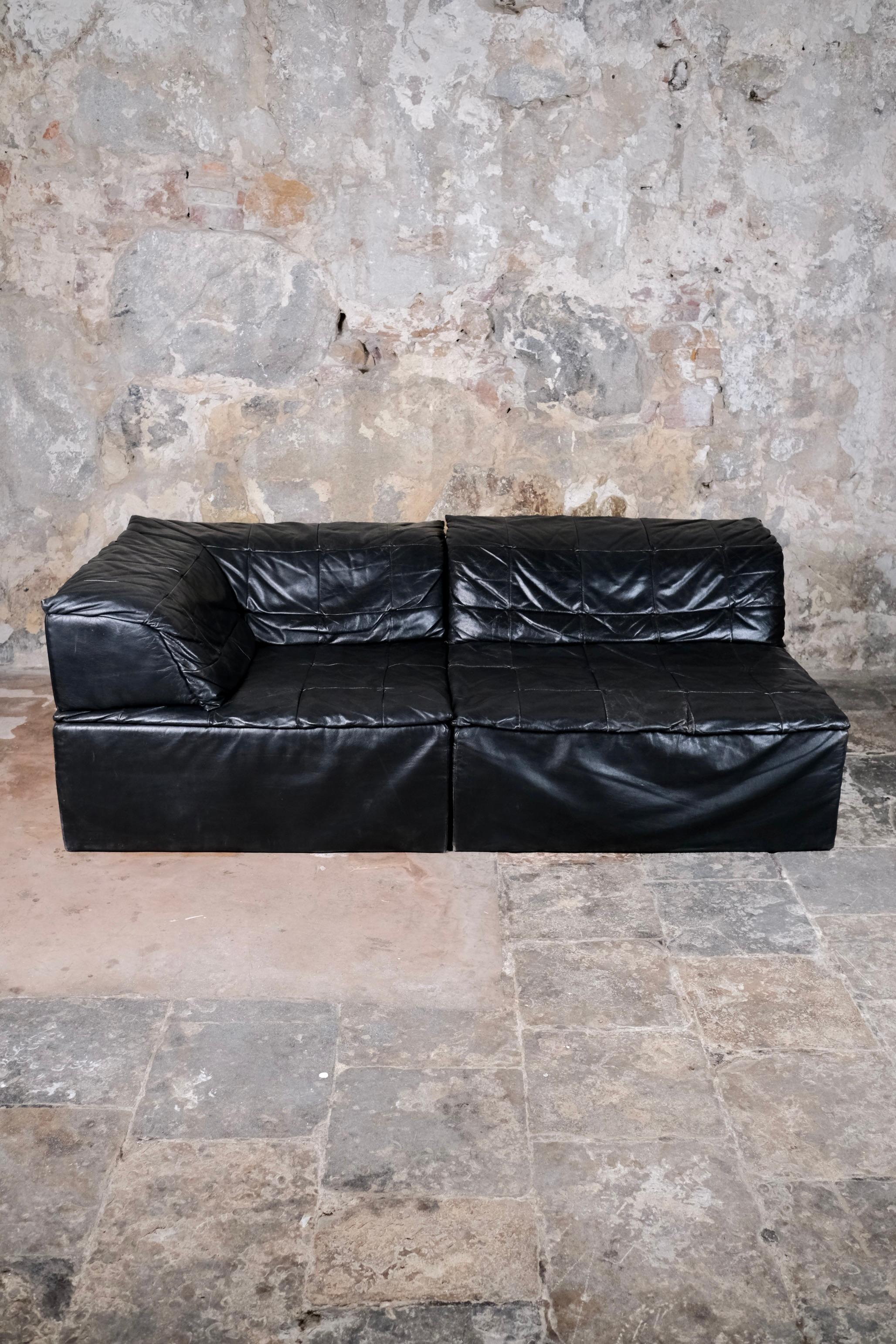 Leather Black leather Player sofa by Hans Hopfer for Roche Bobois, France, 1972 For Sale