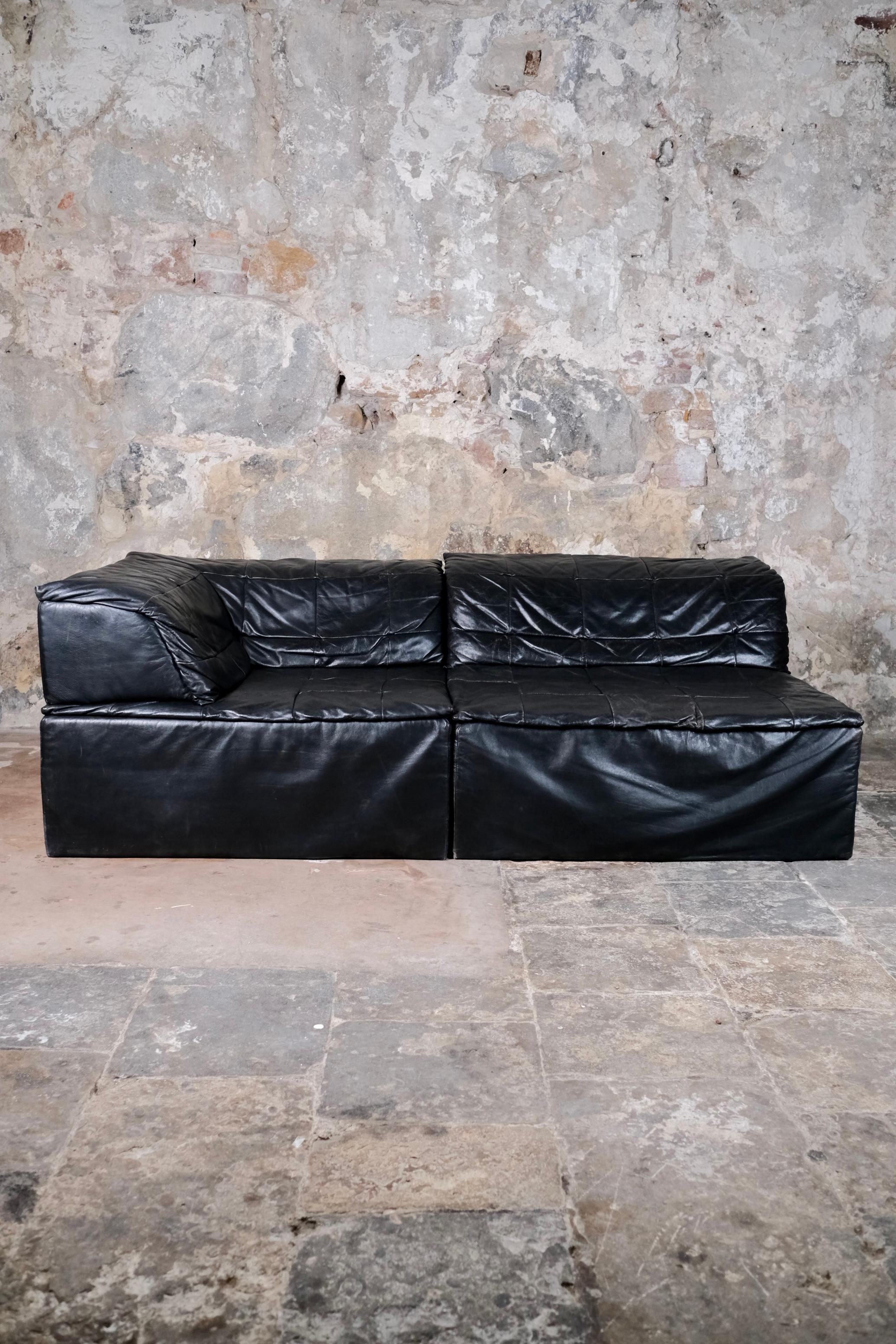 Black leather Player sofa by Hans Hopfer for Roche Bobois, France, 1972 For Sale 1
