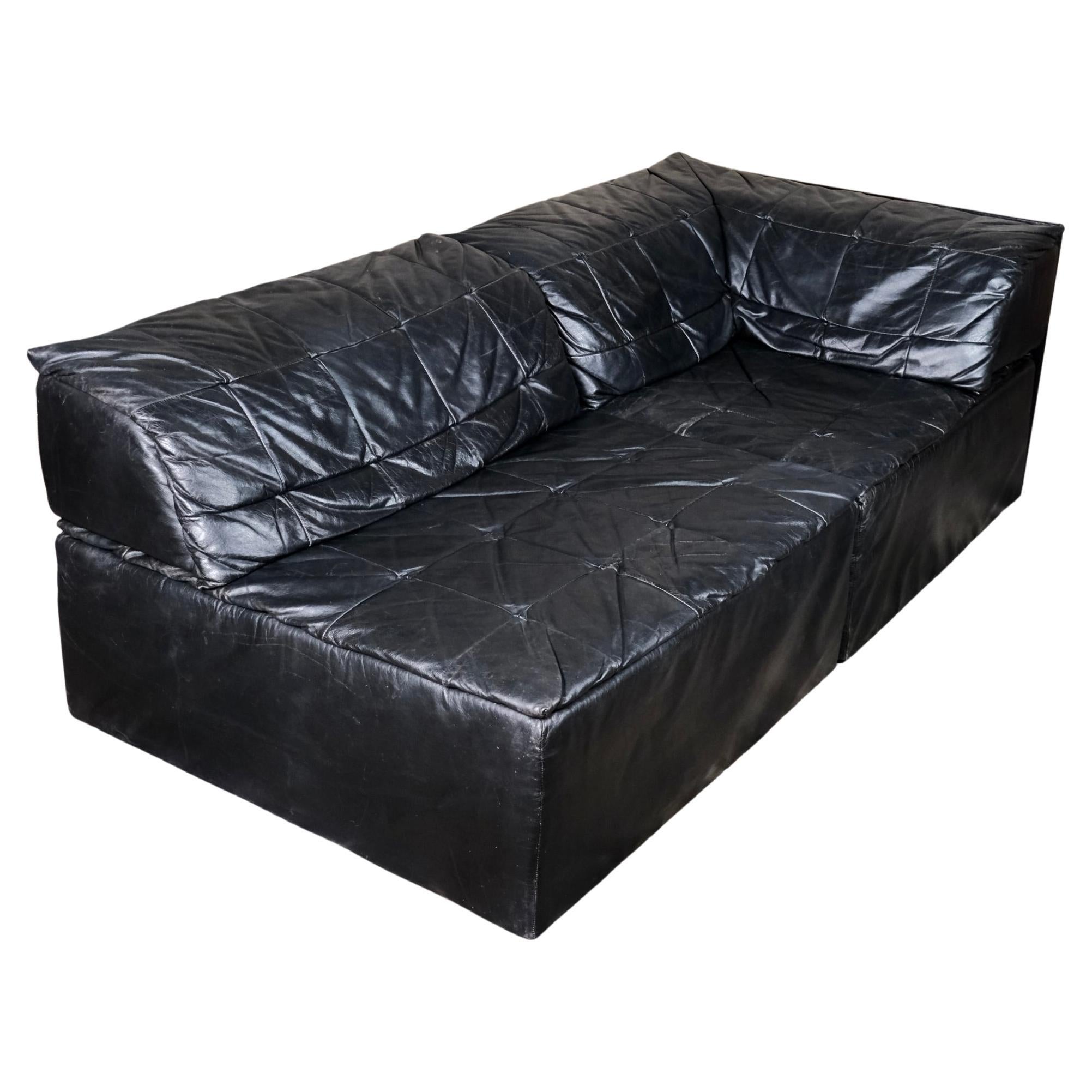 Black leather Player sofa by Hans Hopfer for Roche Bobois, France, 1972 For Sale