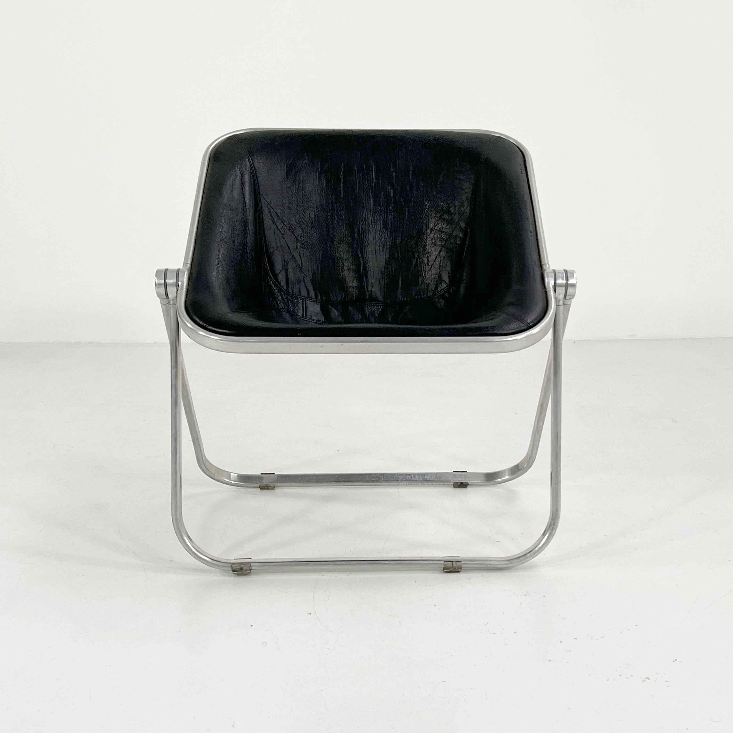 Mid-Century Modern Black Leather Plona Chair by Giancarlo Piretti for Castelli, 1970s