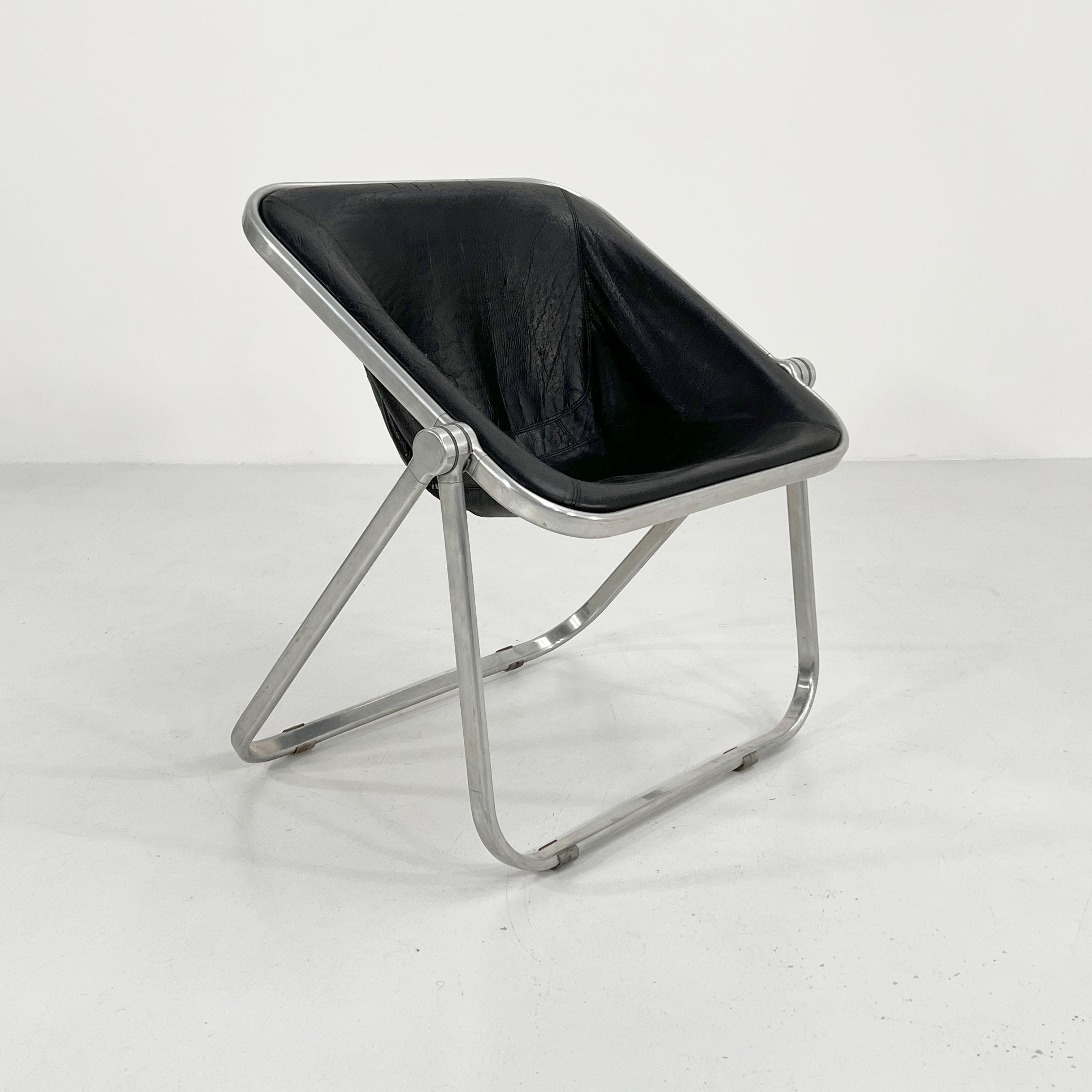 Black Leather Plona Chair by Giancarlo Piretti for Castelli, 1970s In Good Condition In Ixelles, Bruxelles