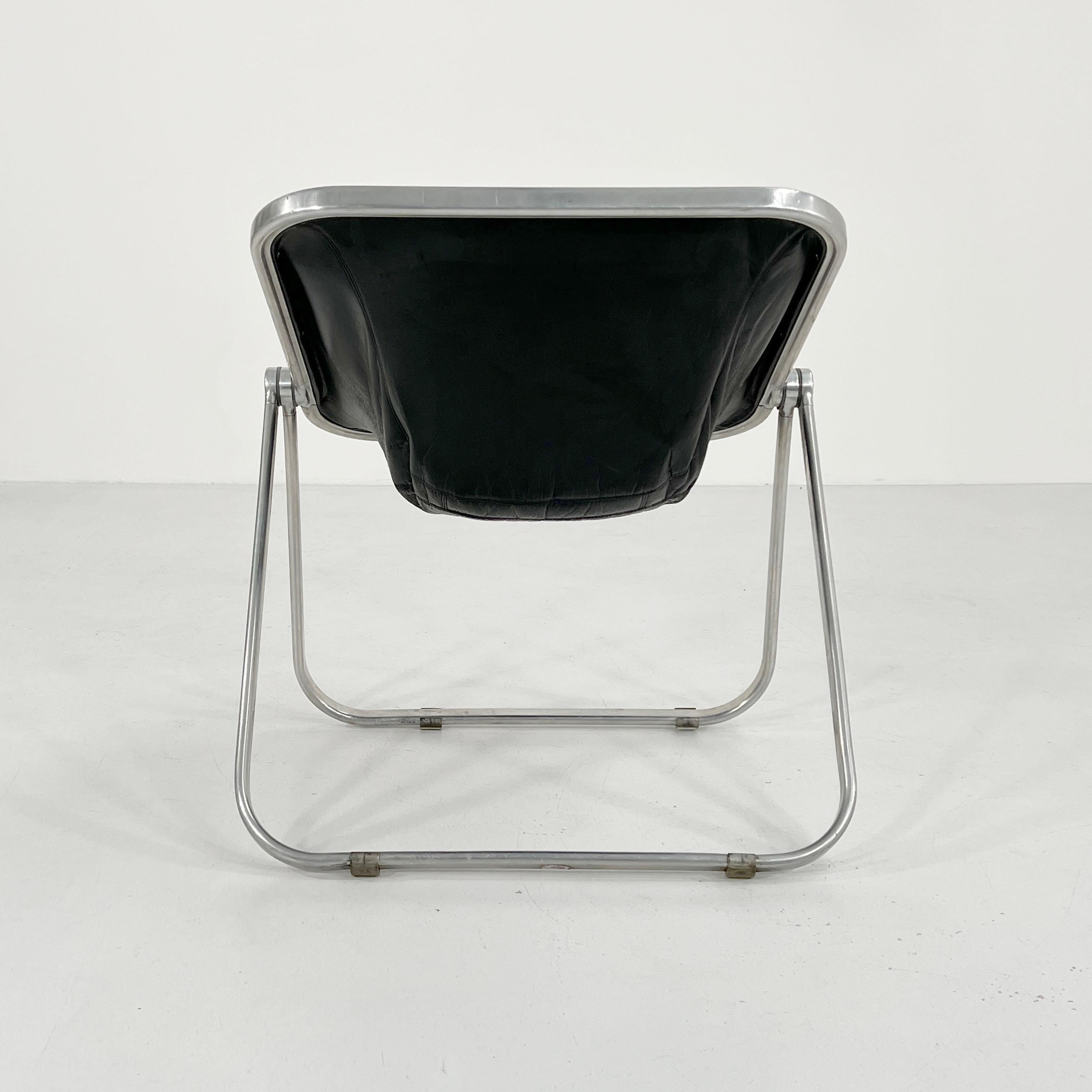 Late 20th Century Black Leather Plona Chair by Giancarlo Piretti for Castelli, 1970s
