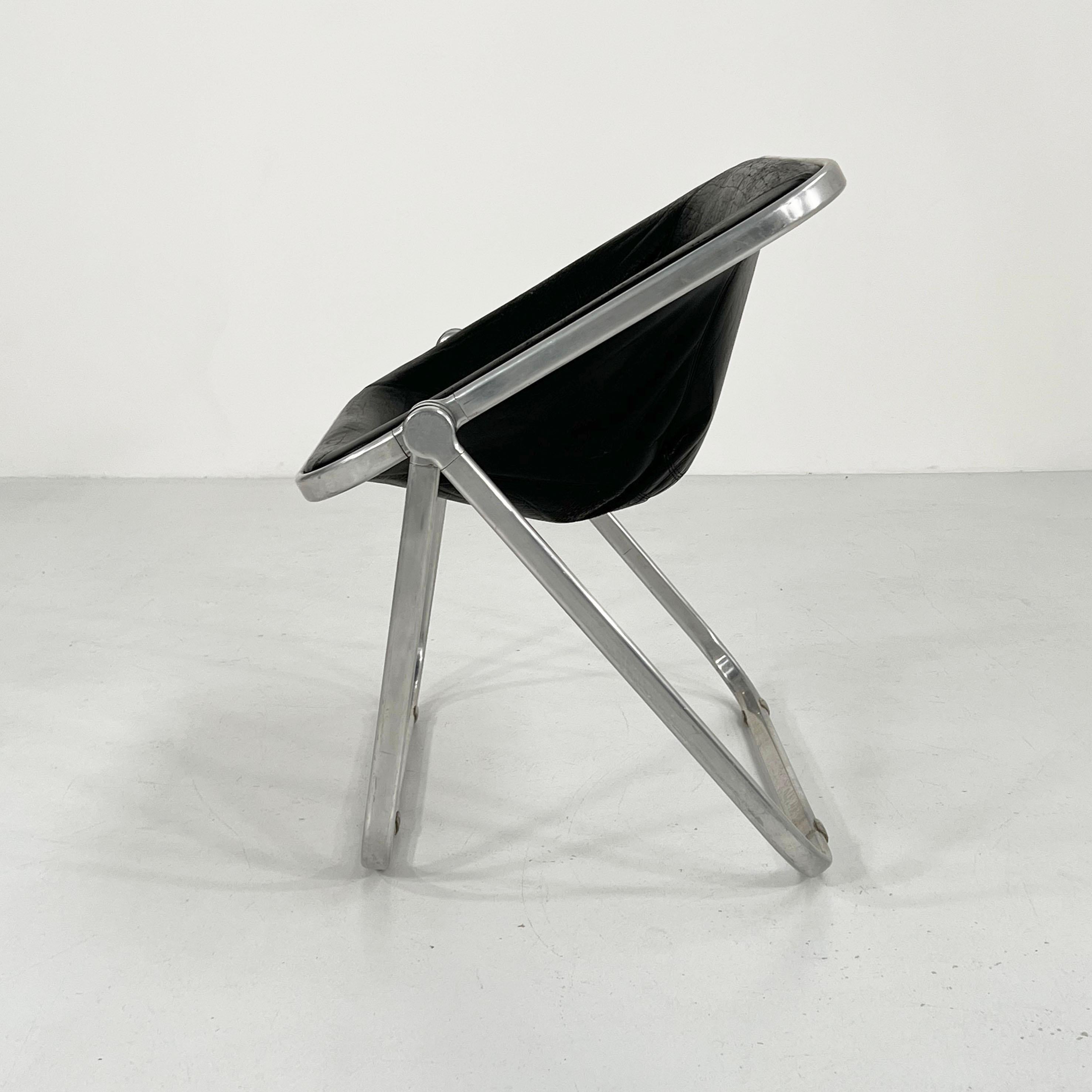 Metal Black Leather Plona Chair by Giancarlo Piretti for Castelli, 1970s