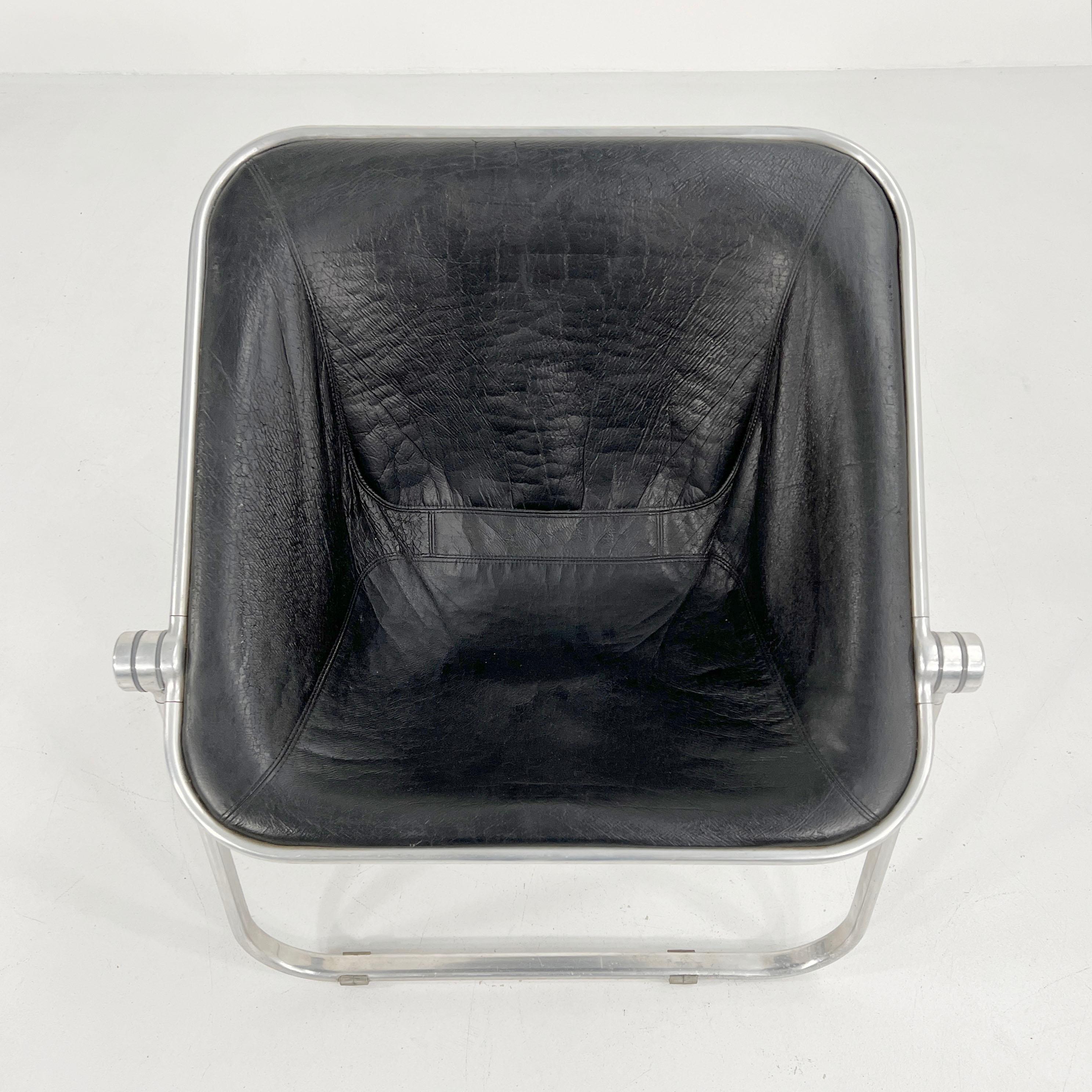Black Leather Plona Chair by Giancarlo Piretti for Castelli, 1970s 2