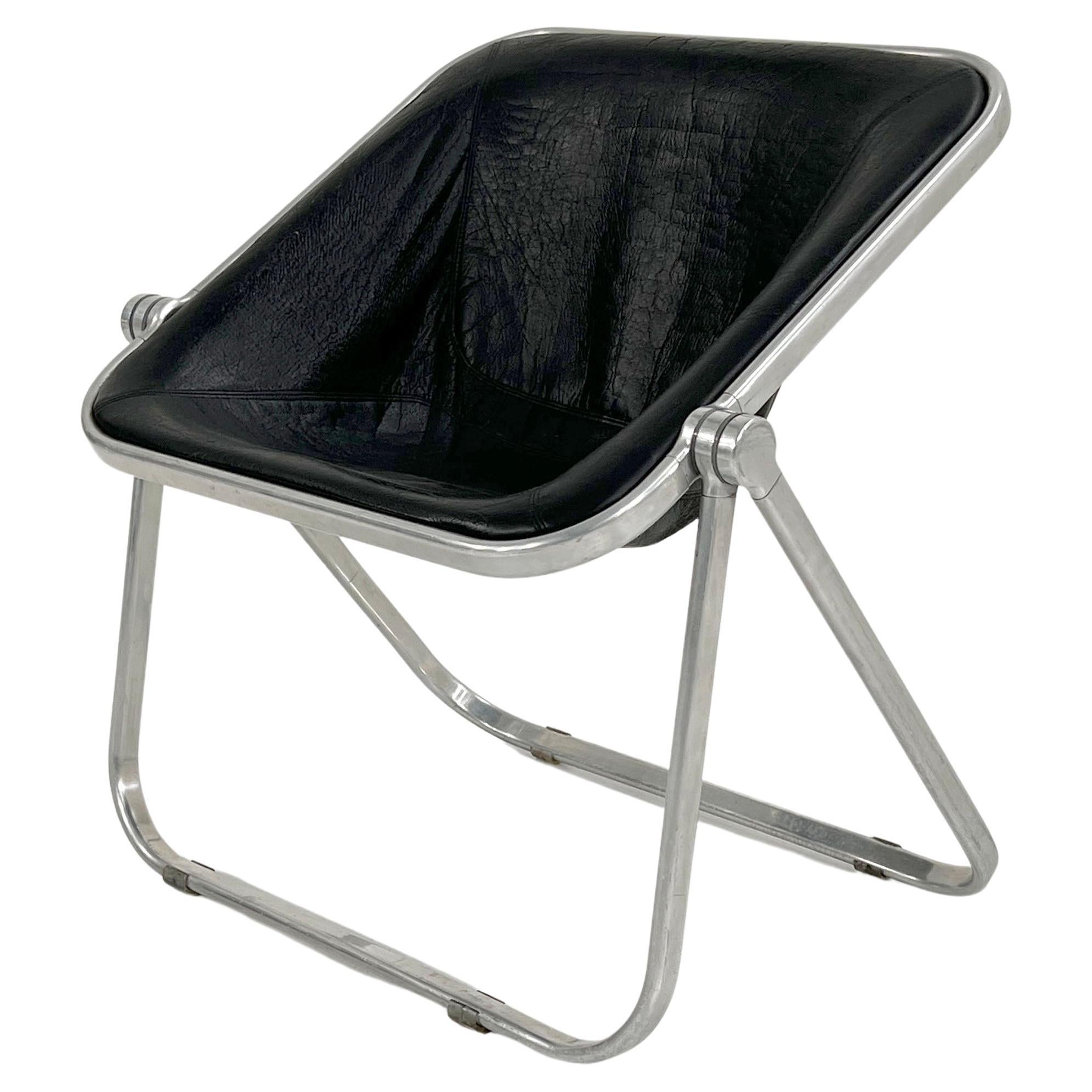 Black Leather Plona Chair by Giancarlo Piretti for Castelli, 1970s