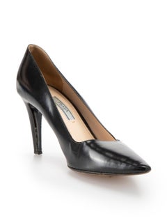 Black Leather Point-Toe Pumps Size IT 38.5