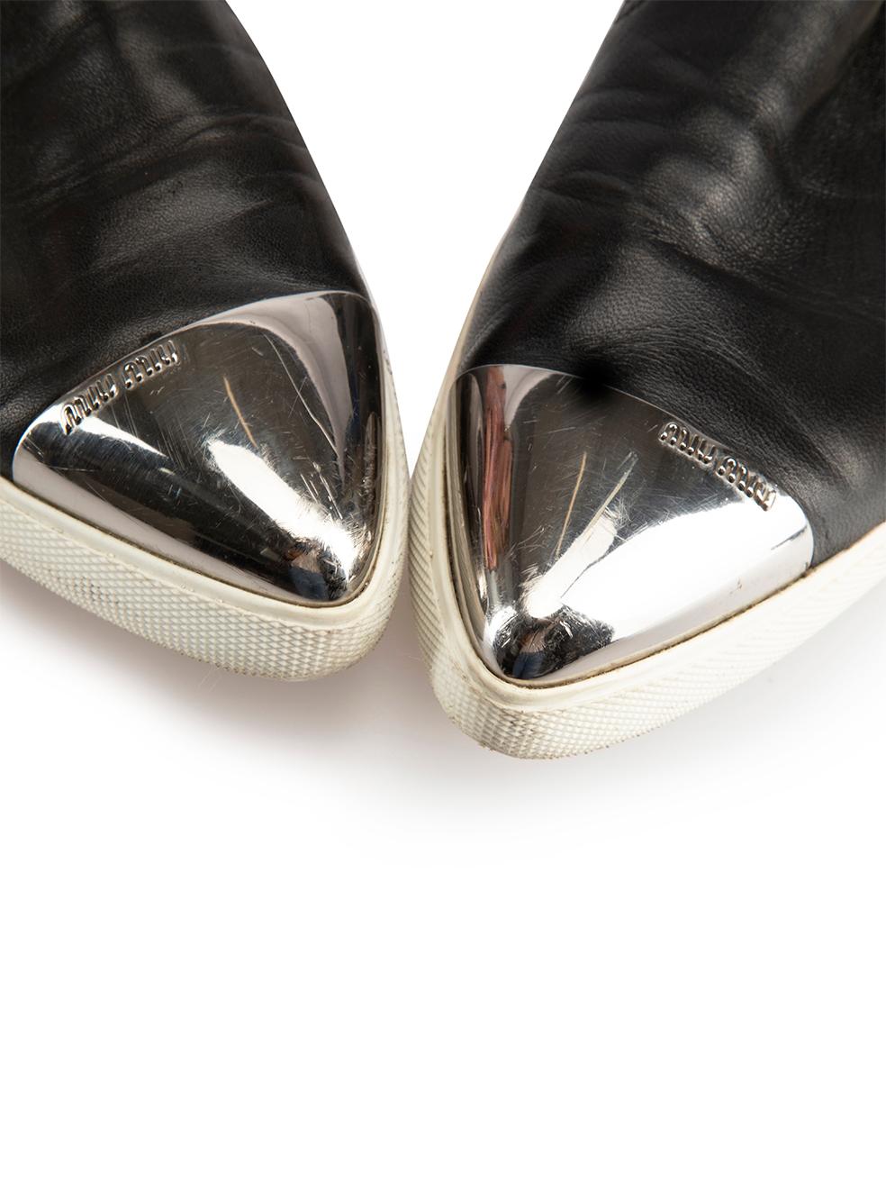 Black Leather Pointed Metal Toe-Cap Flats Size IT 39 2