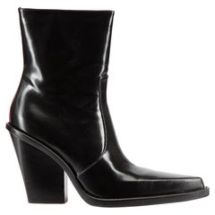 Black Leather Pointed Toe Ankle Boots Size IT 40.5