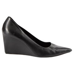 Black Leather Pointed Toe Wedges Size IT 37.5