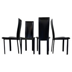 Black Leather Postmodern Dining Chairs, set of 4, 1980's