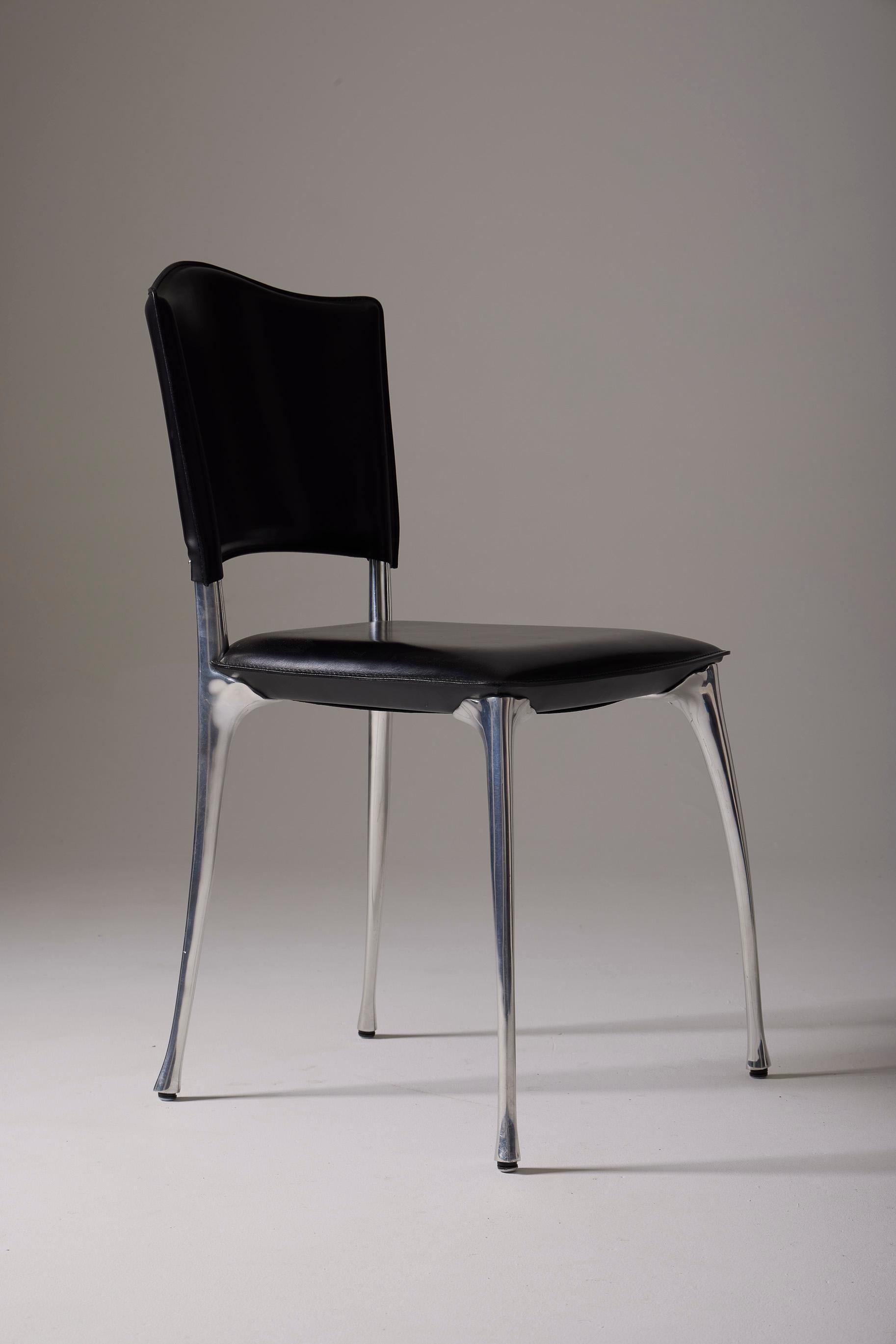 Black leather Protis chair For Sale 7