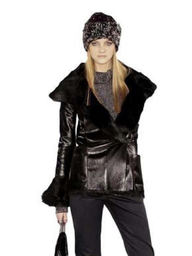 Leather Rabit Black Leather and Rabbit Fur Coat For Sale at 1stDibs