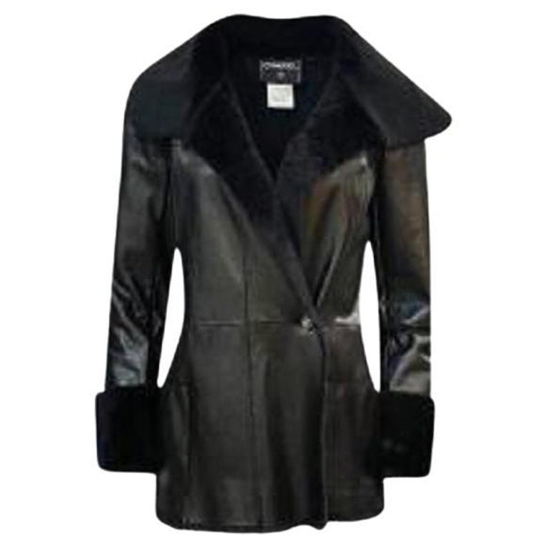 Leather Rabit Black Leather and Rabbit Fur Coat For Sale at 1stDibs