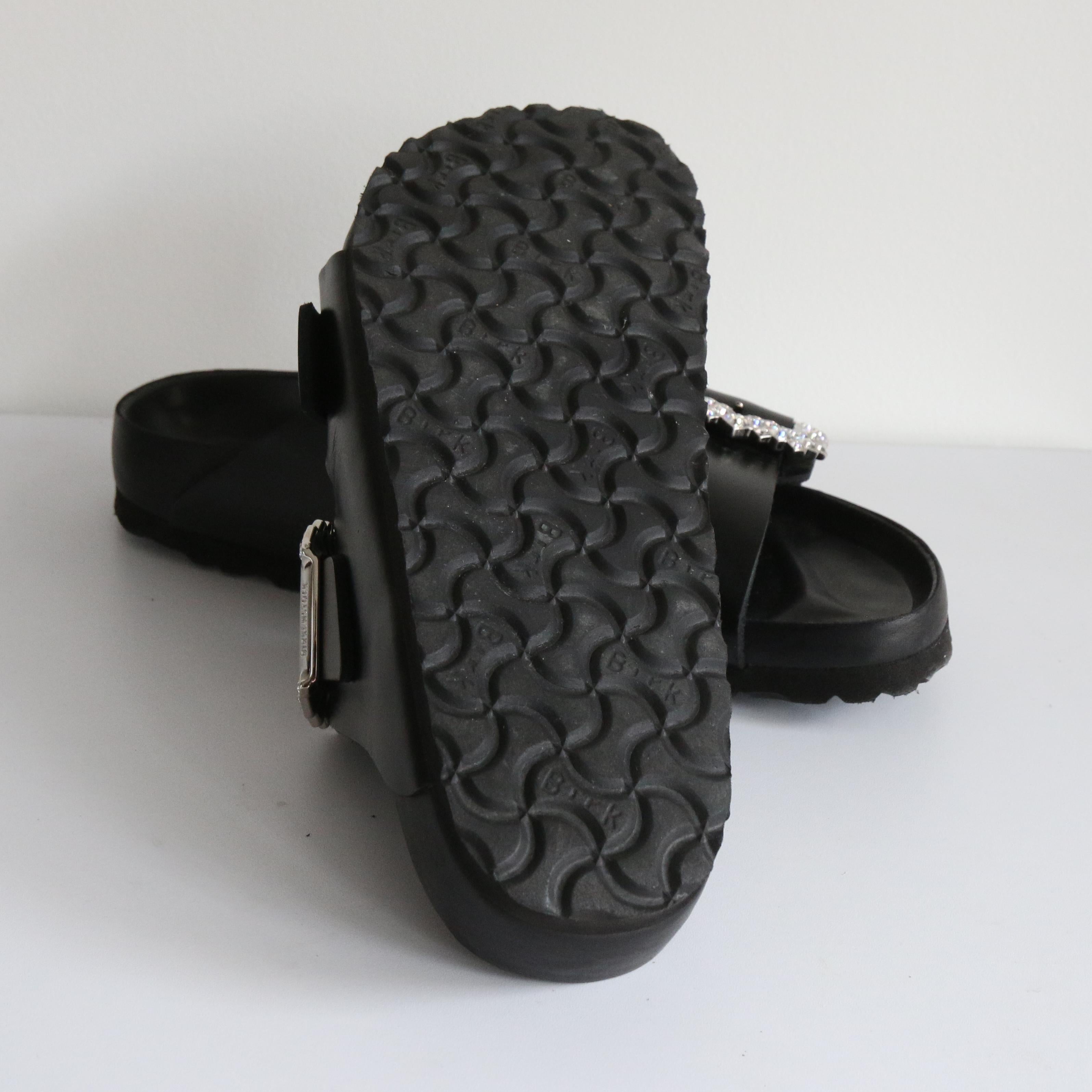  Black Leather & Rhinestone Manolo Blahnik For Birkenstock Sandals UK 6 US 8 EU  6