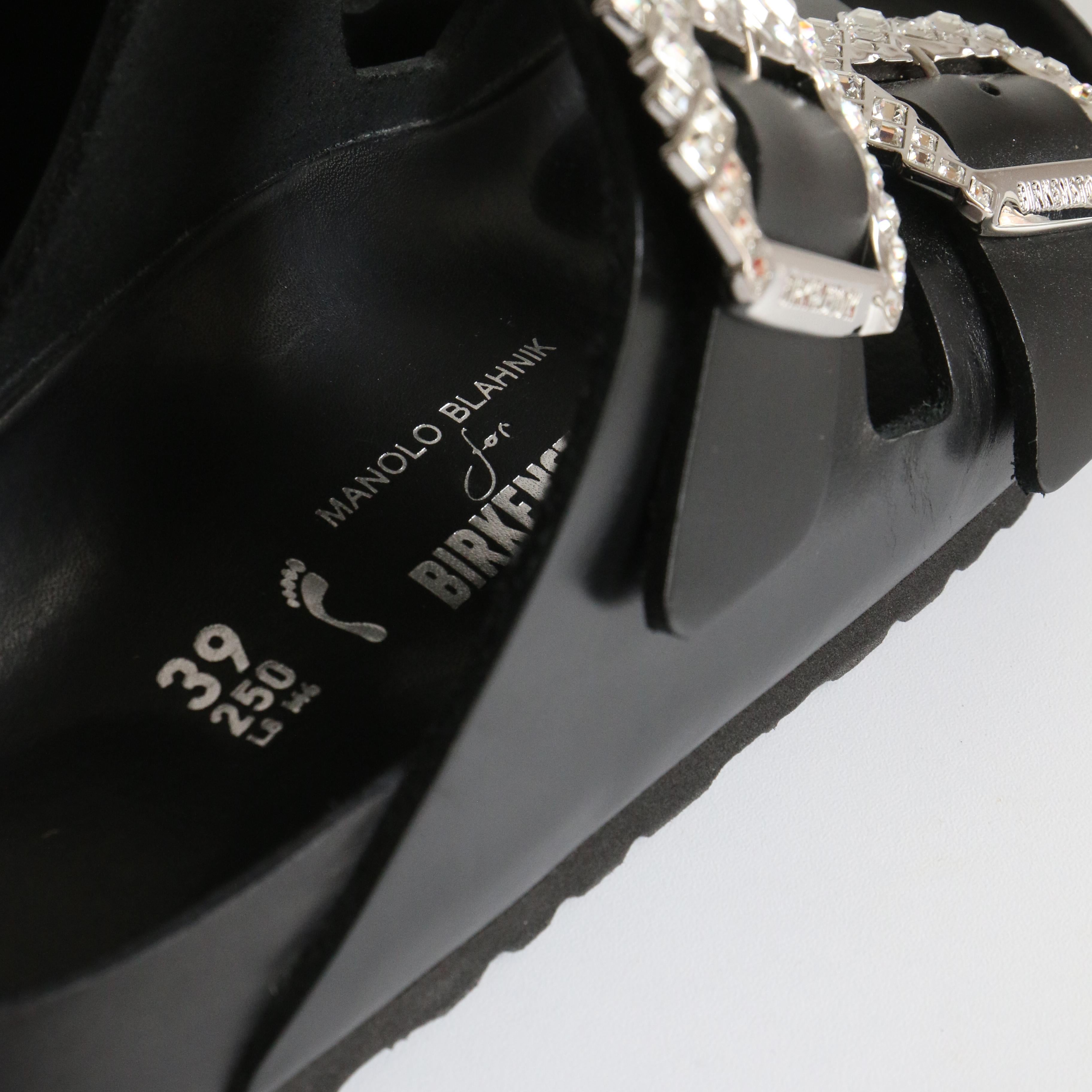  Black Leather & Rhinestone Manolo Blahnik For Birkenstock Sandals UK 6 US 8 EU  2