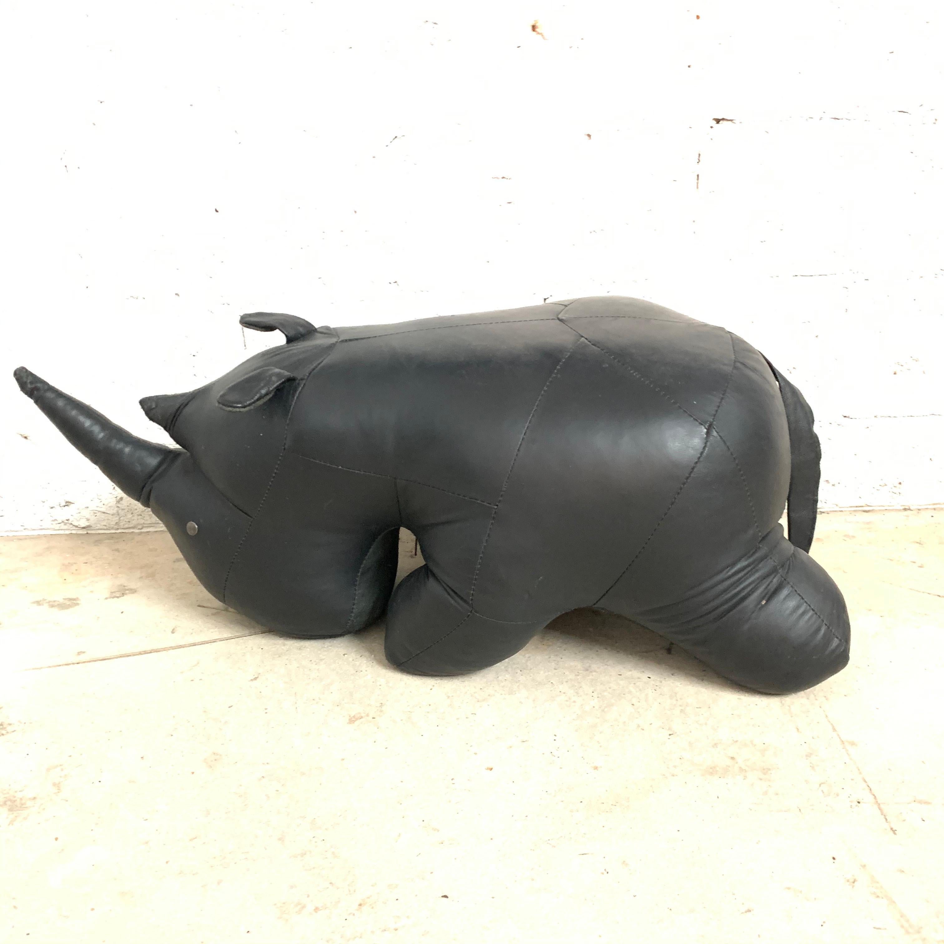 British Black Leather Rhinoceros Footstool or Ottoman, Abercrombie & Fitch Omersa Style