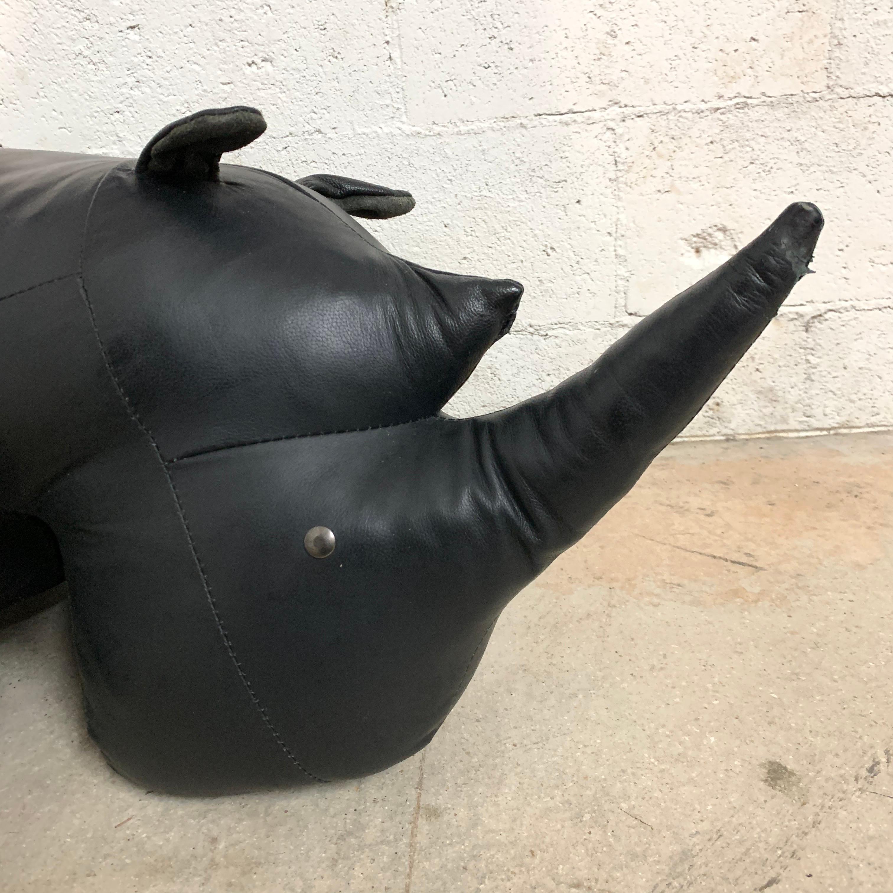 20th Century Black Leather Rhinoceros Footstool or Ottoman, Abercrombie & Fitch Omersa Style