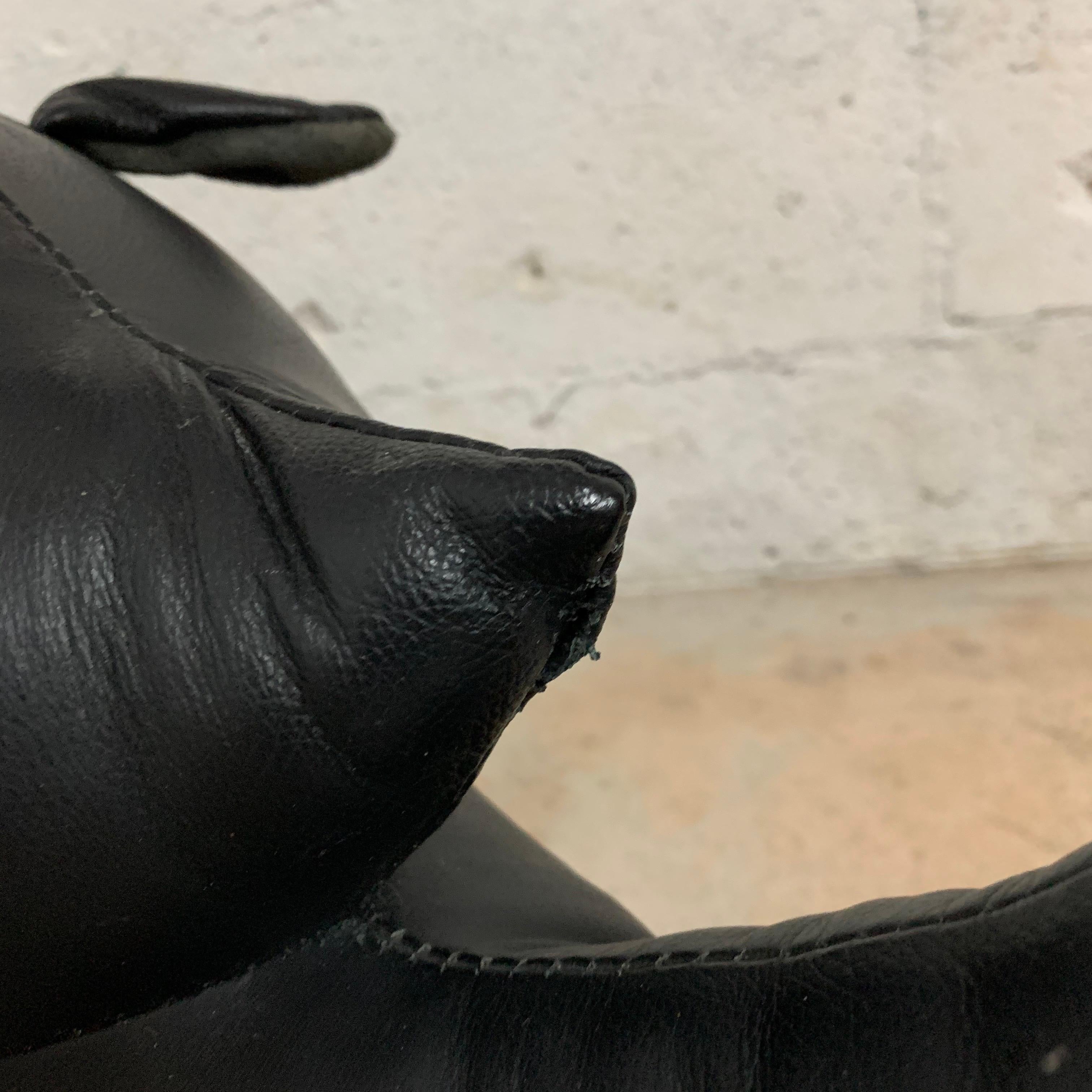 Black Leather Rhinoceros Footstool or Ottoman, Abercrombie & Fitch Omersa Style 2