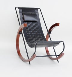 Black Leather Rocking Chair Model 'Donna' by Elio di Franco for Zanotta 1988