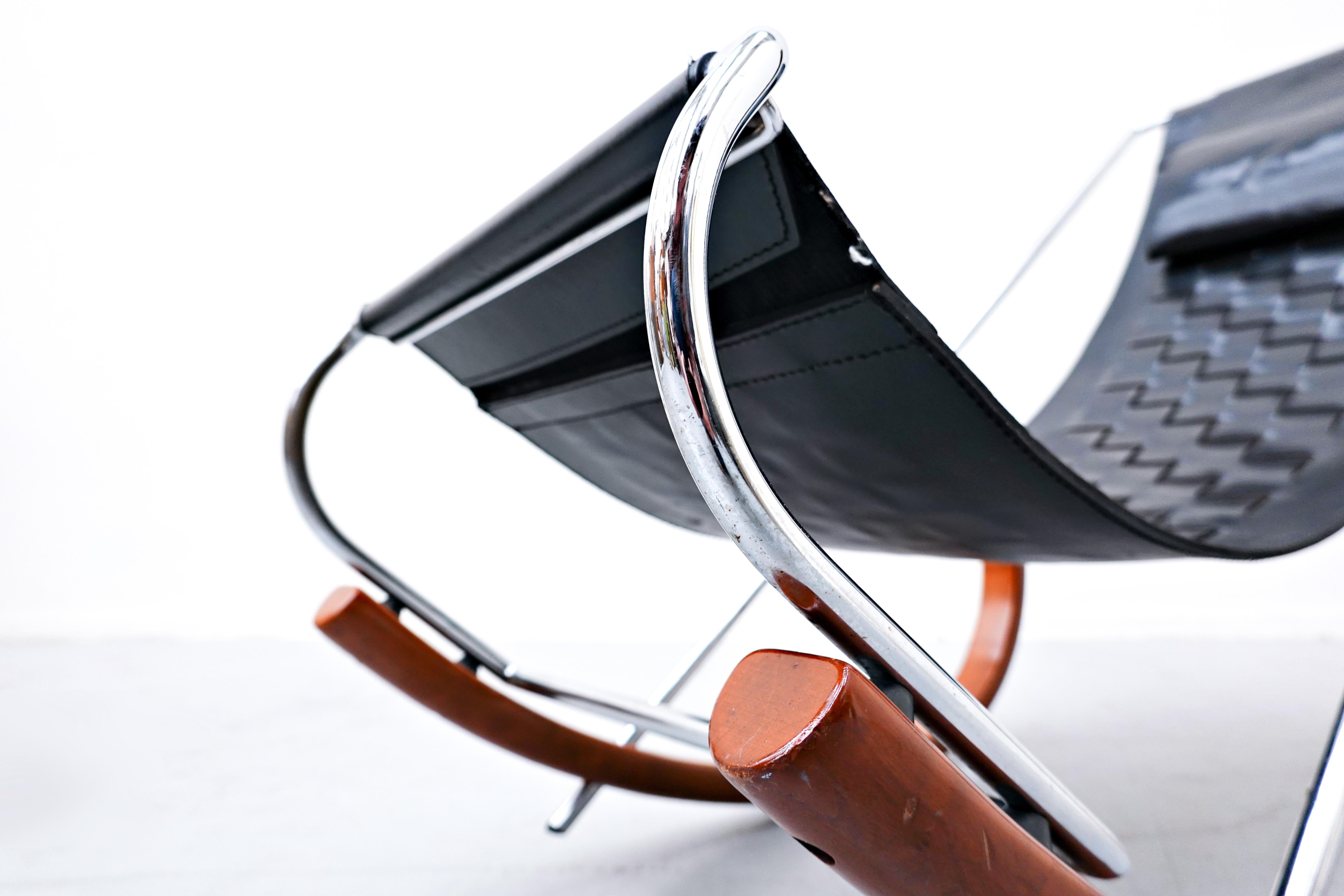 Italian Black Leather Rocking Chair Model 'Donna' by Elio di Franco for Zanotta, 1988