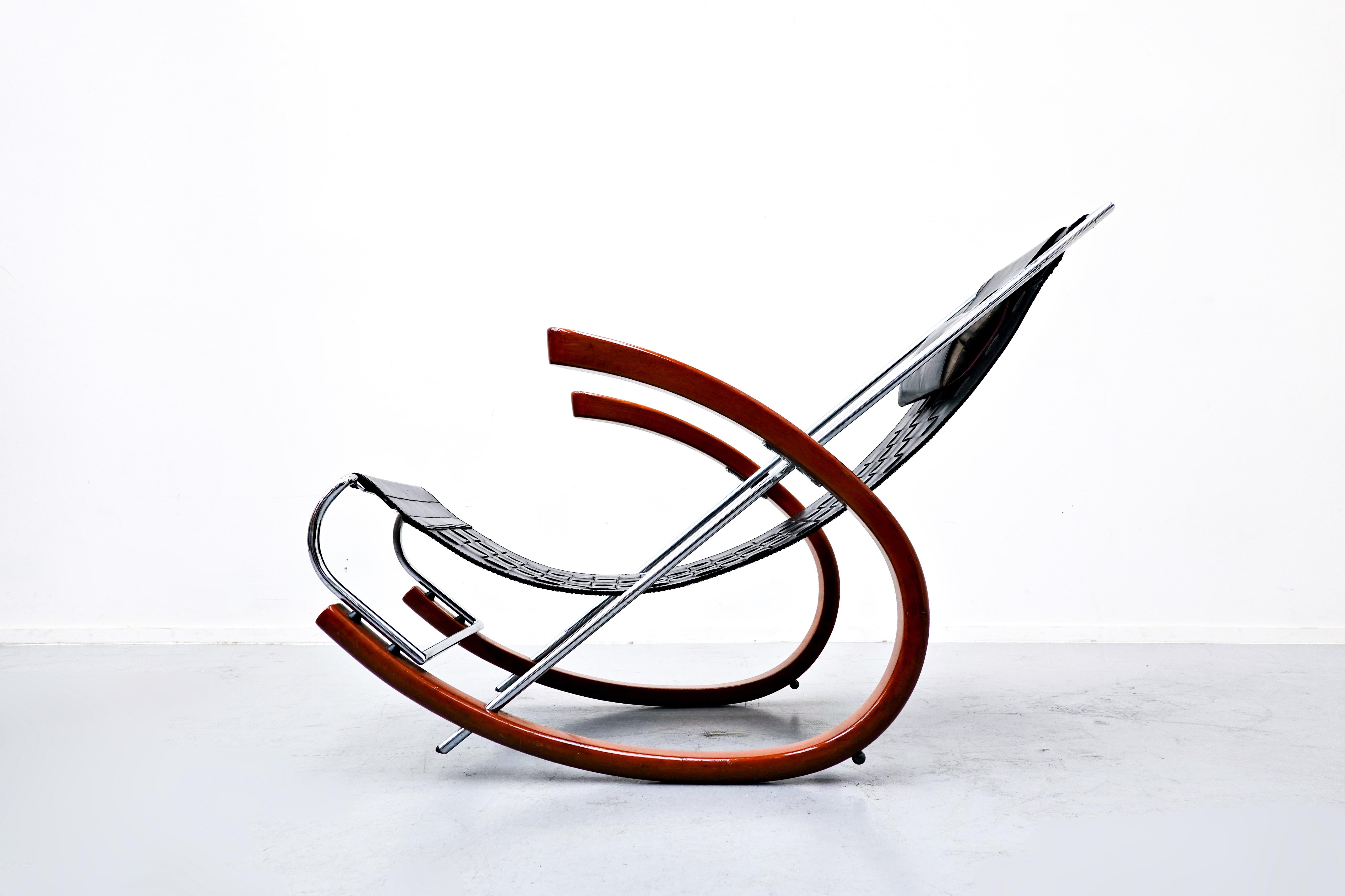 Black Leather Rocking Chair Model 'Donna' by Elio di Franco for Zanotta, 1988 3