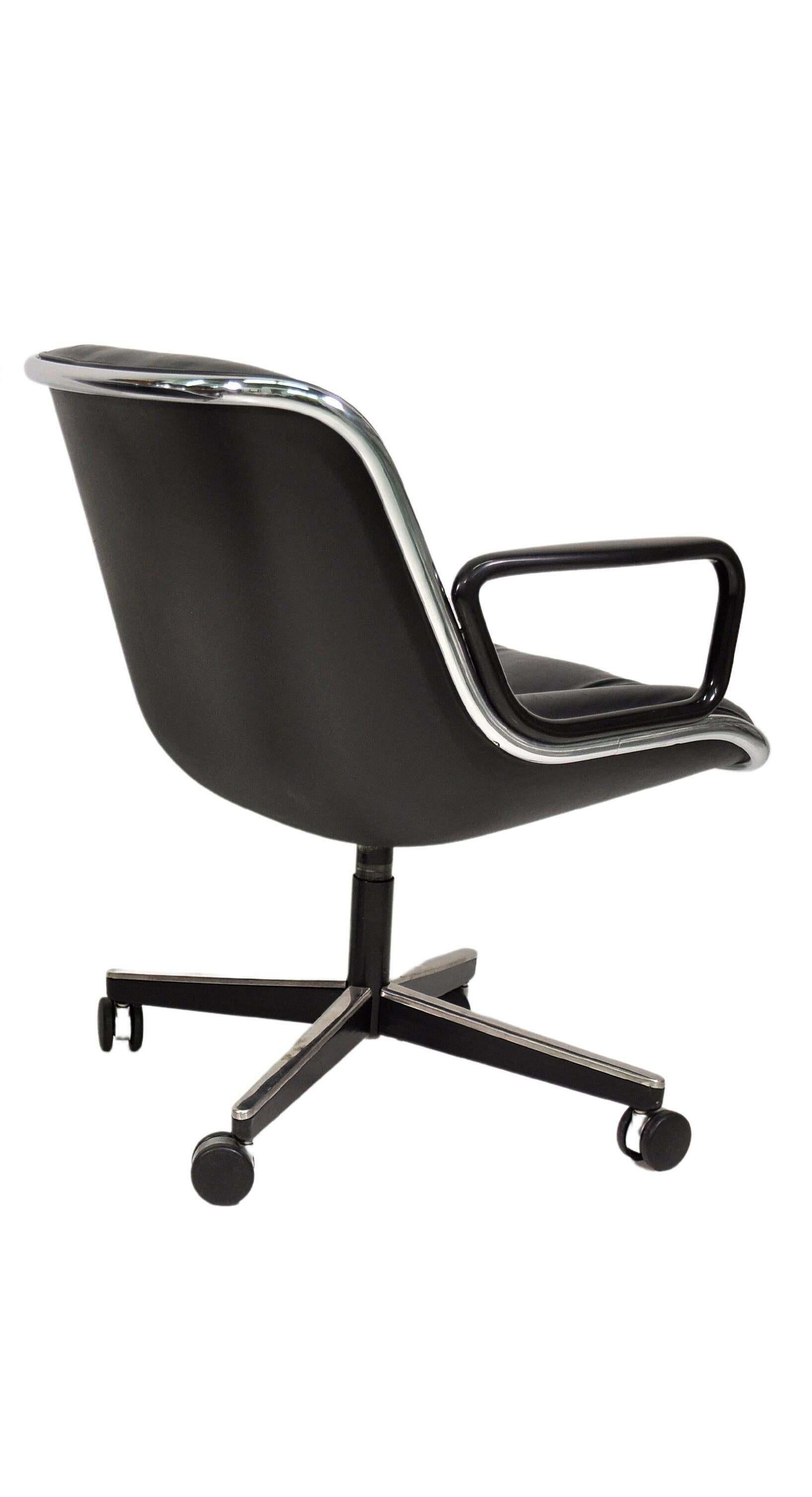 Black Leather Rolling Office Chair by Charles Pollock for Knoll International 3