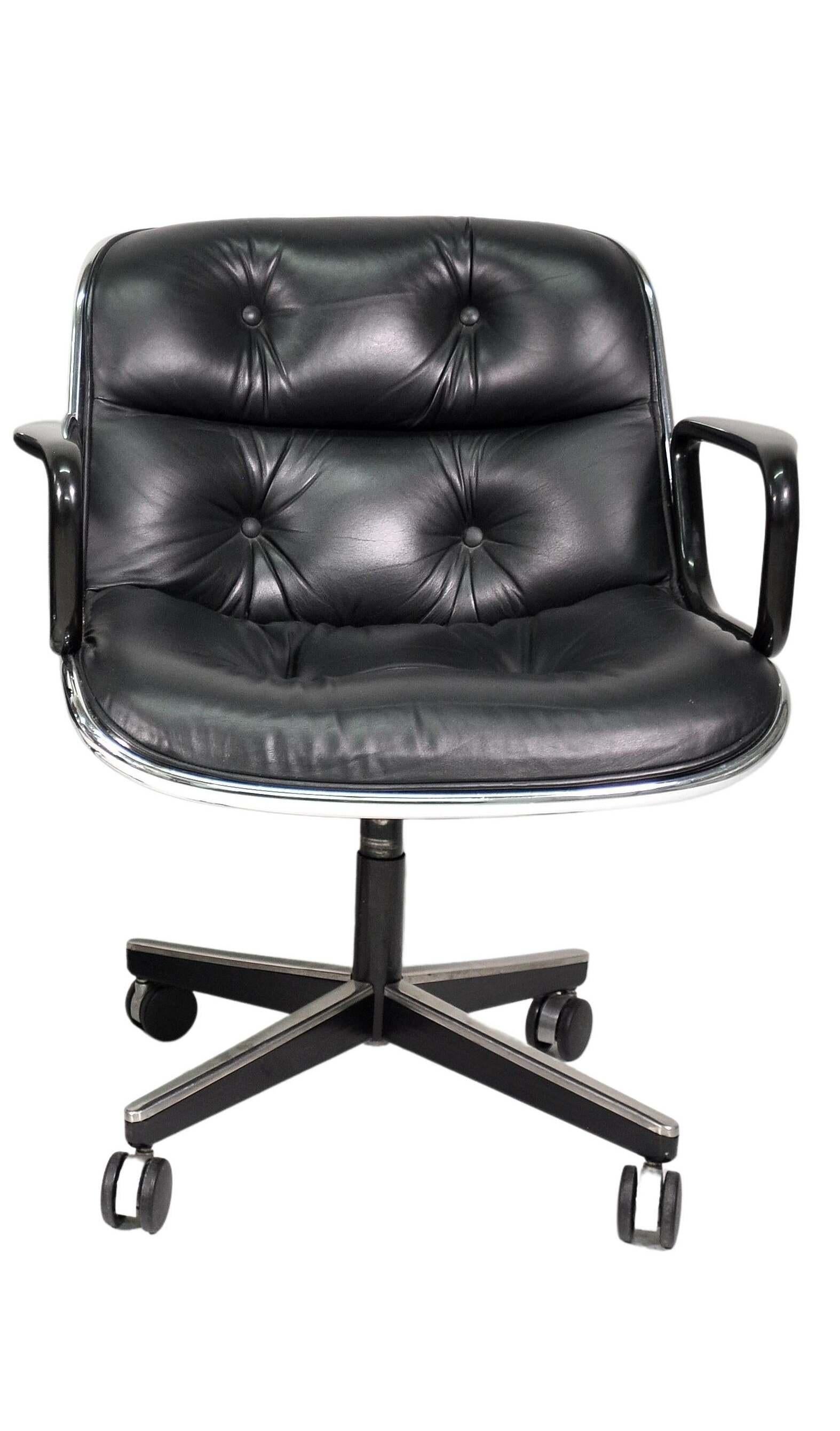Black Leather Rolling Office Chair by Charles Pollock for Knoll International 4