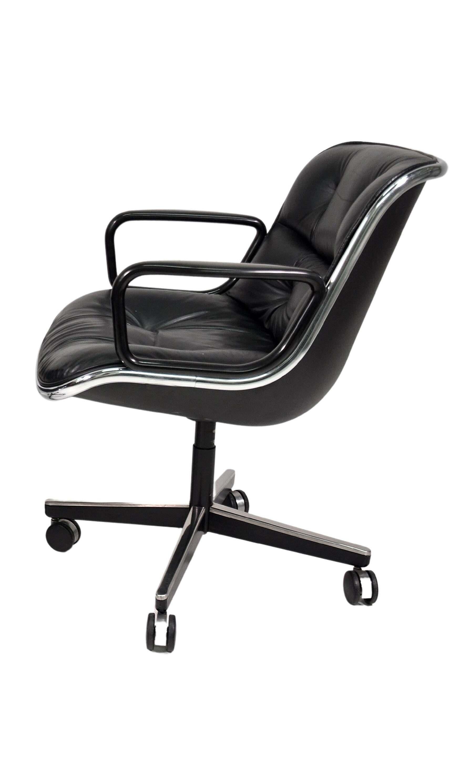 Black Leather Rolling Office Chair by Charles Pollock for Knoll International 5