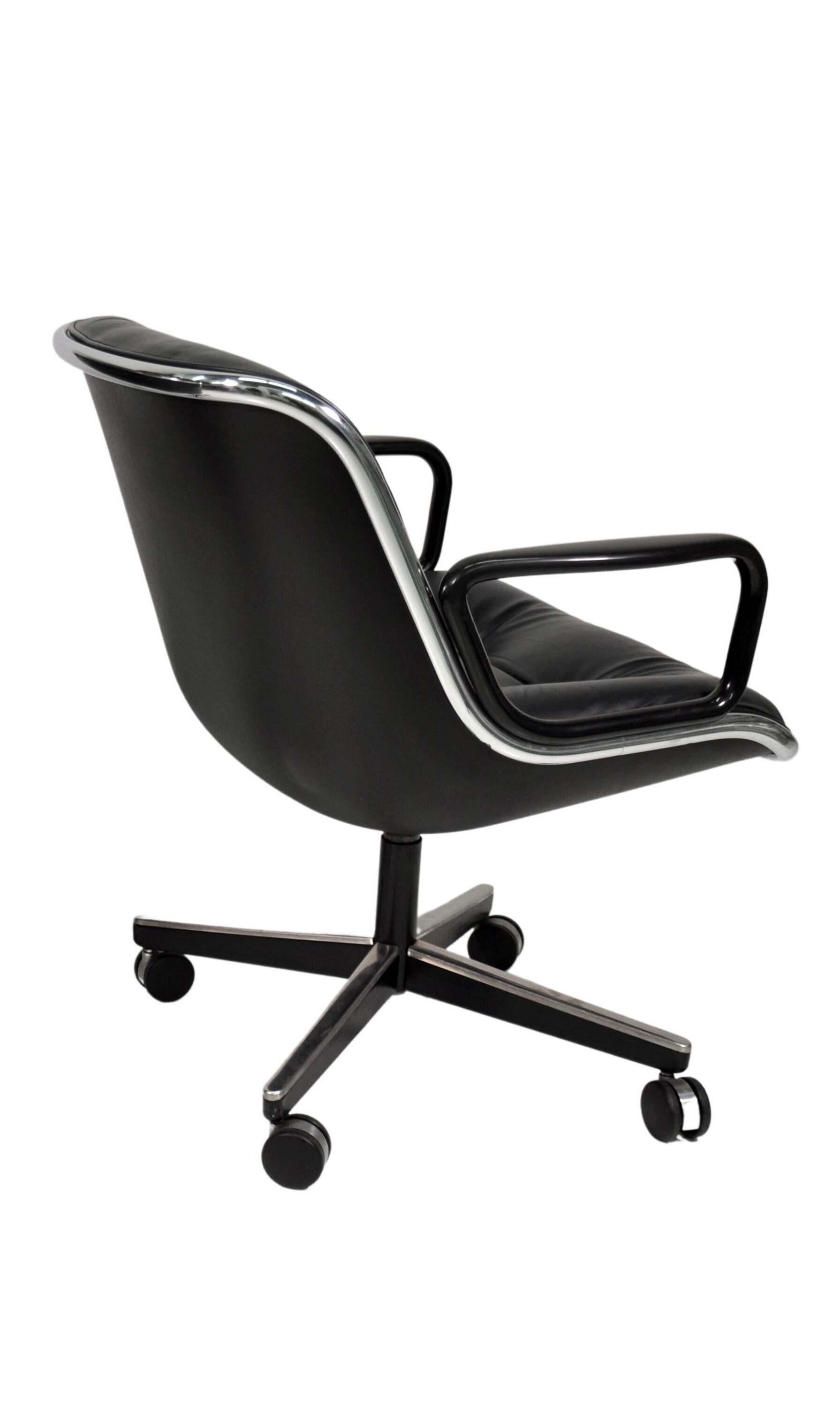 Black Leather Rolling Office Chair by Charles Pollock for Knoll International 6