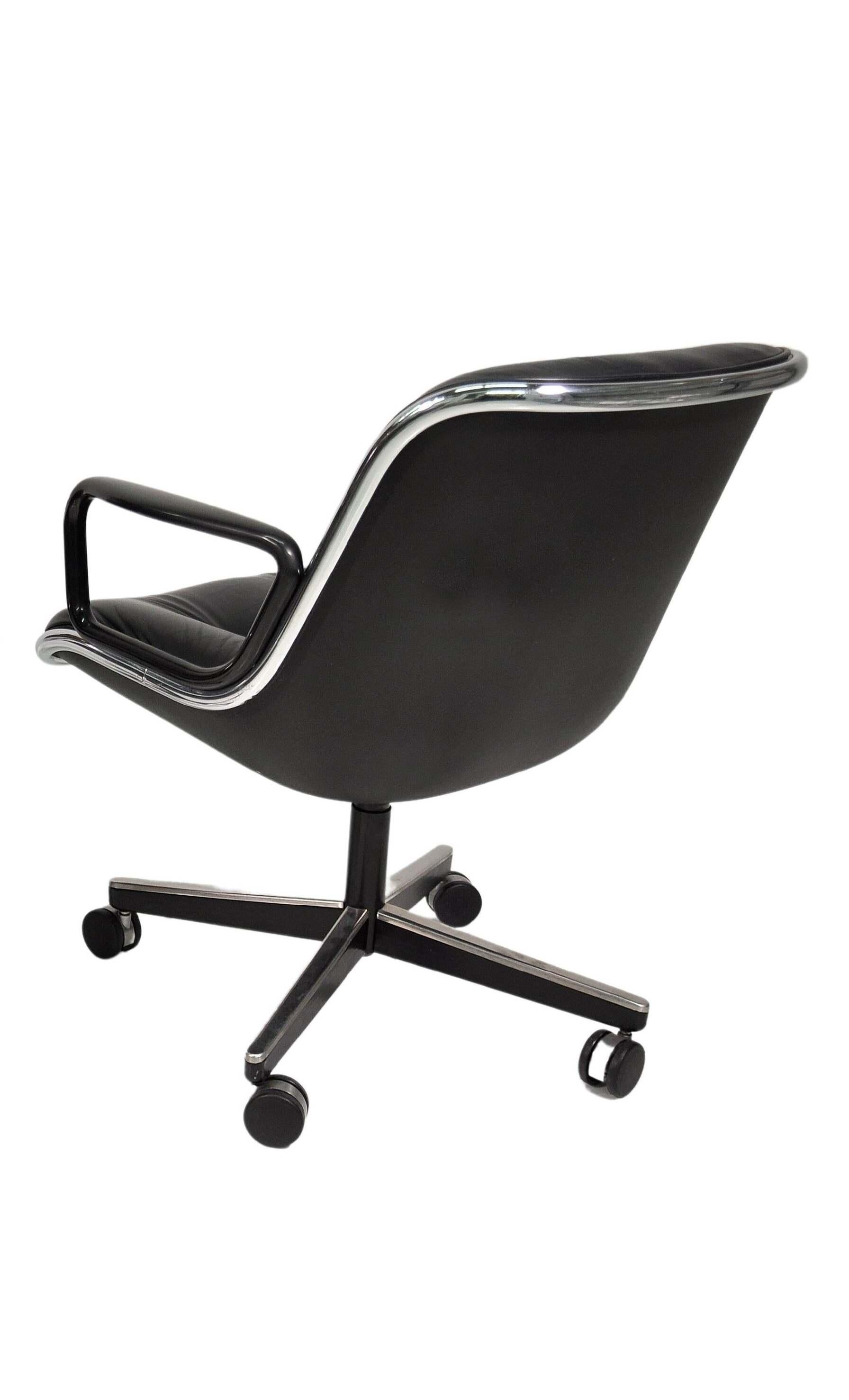 Black Leather Rolling Office Chair by Charles Pollock for Knoll International 7