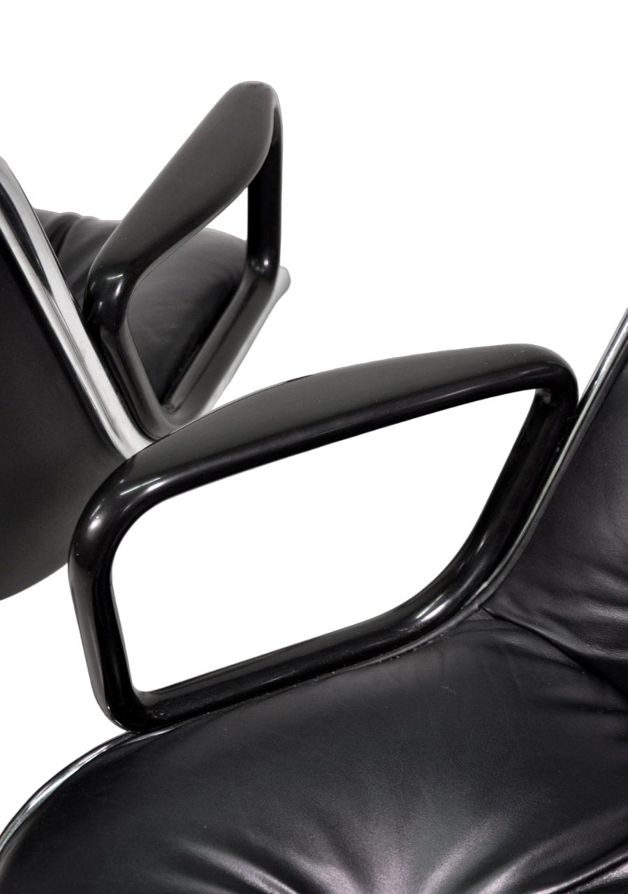 Mid-Century Modern Black Leather Rolling Office Chair by Charles Pollock for Knoll International