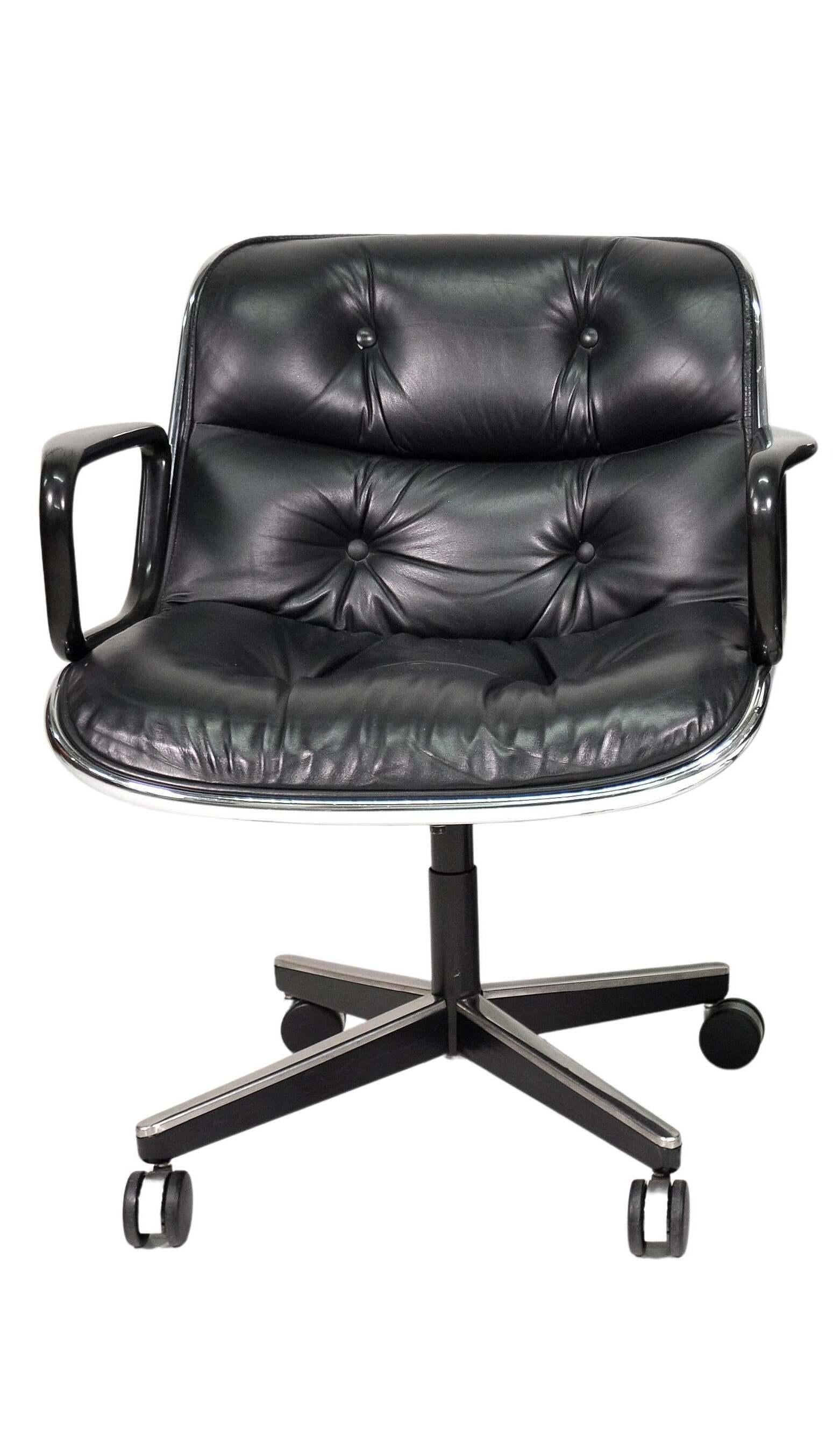 Late 20th Century Black Leather Rolling Office Chair by Charles Pollock for Knoll International