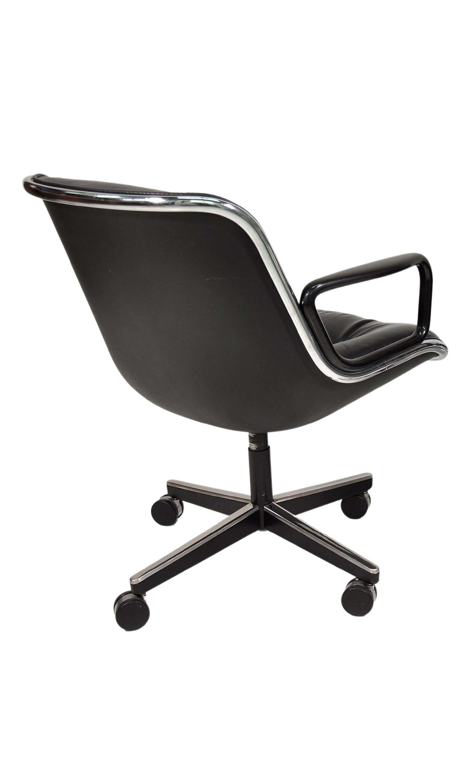 Black Leather Rolling Office Chair by Charles Pollock for Knoll International 1