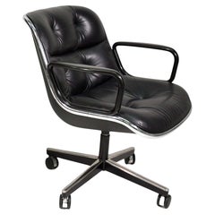 Vintage Black Leather Rolling Office Chair by Charles Pollock for Knoll International