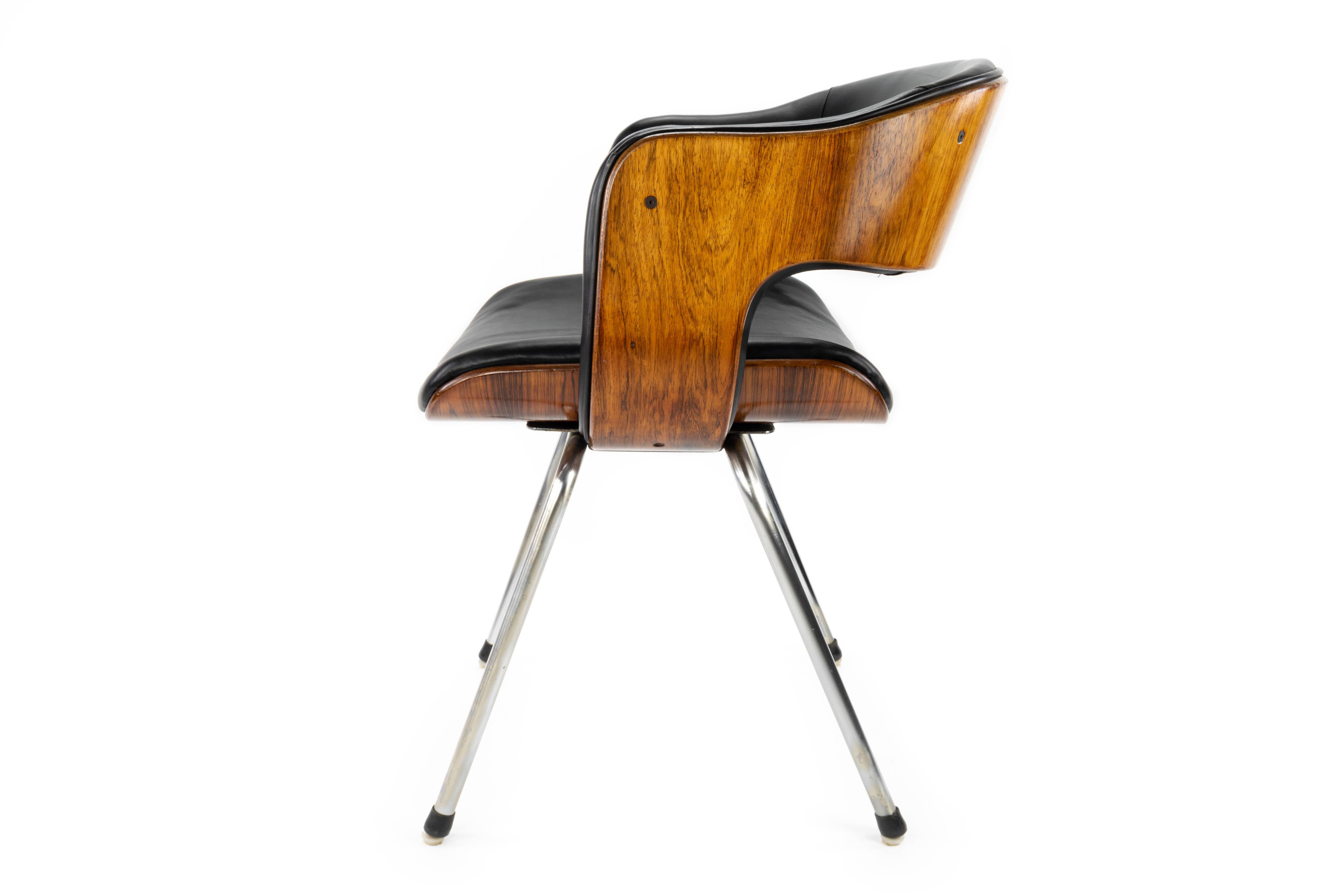 Mid-Century Modern Black Leather and Rosewood Oxford Chair by Martin Grierson for Arflex, 1960