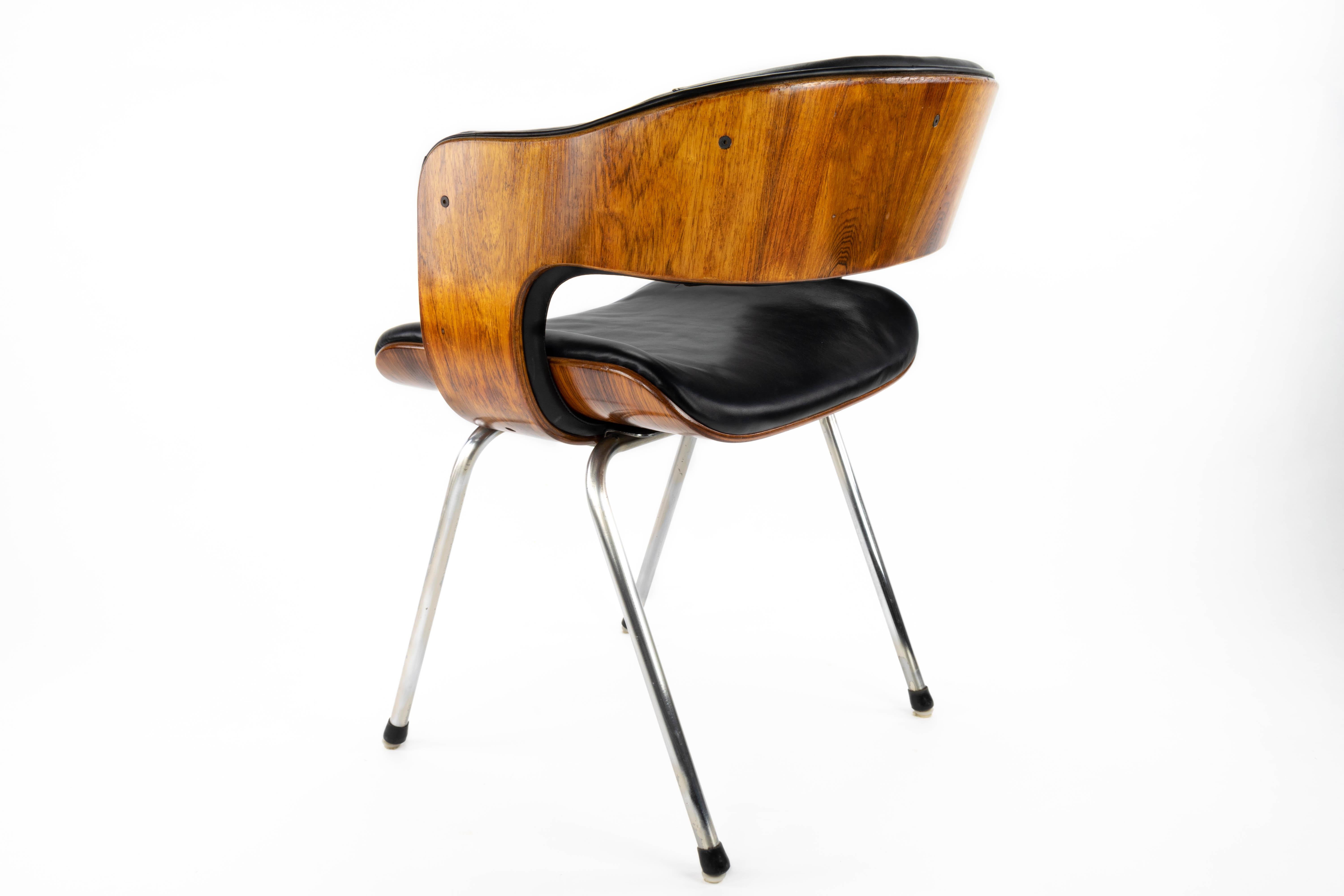 Spanish Black Leather and Rosewood Oxford Chair by Martin Grierson for Arflex, 1960